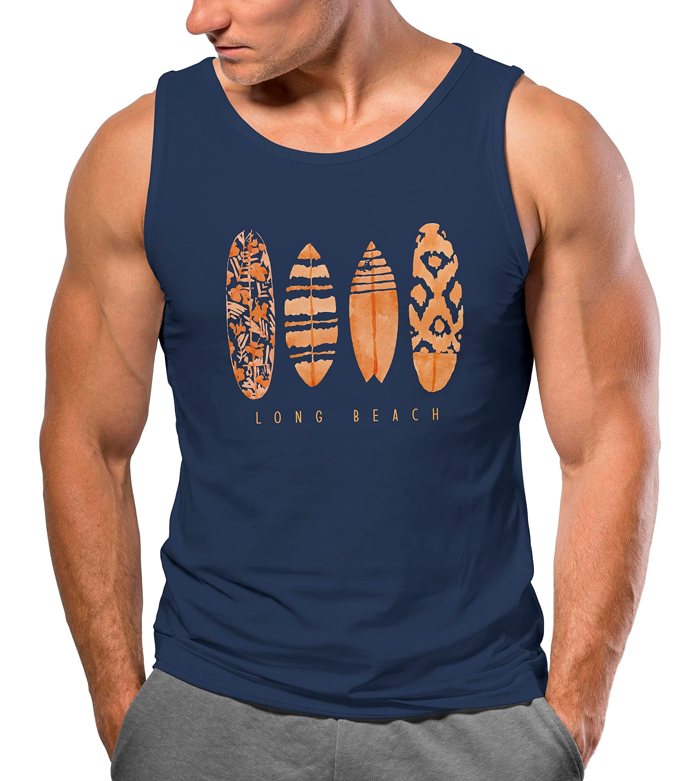 Neverless Herren Tank-Top Sommer Aufdruck Surfboard Streetstyle Muskelshirt Langespeatsiebenenzwei