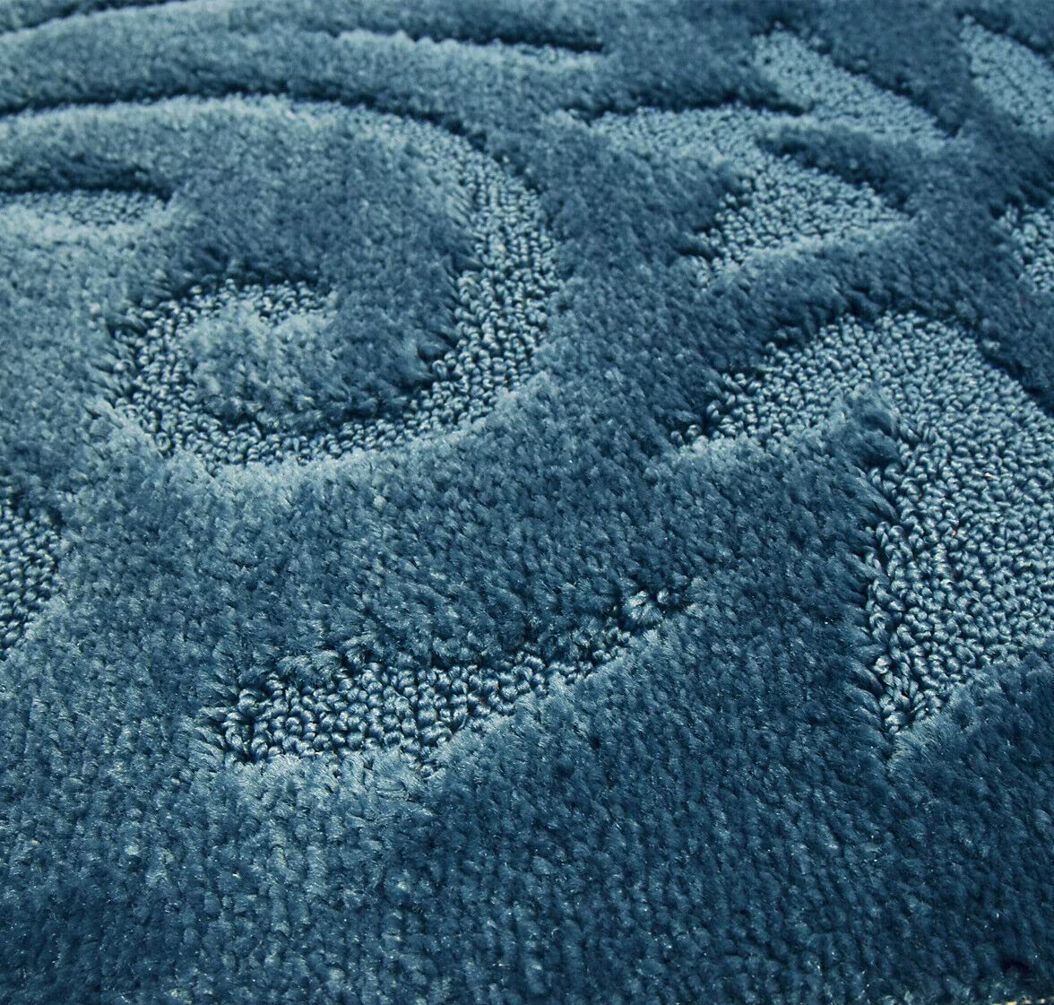 emmevi Lot de 3 tapis de bain doux, élégant, antidérapant, lavable, modèle Java, lot de 3 pièces, bleu