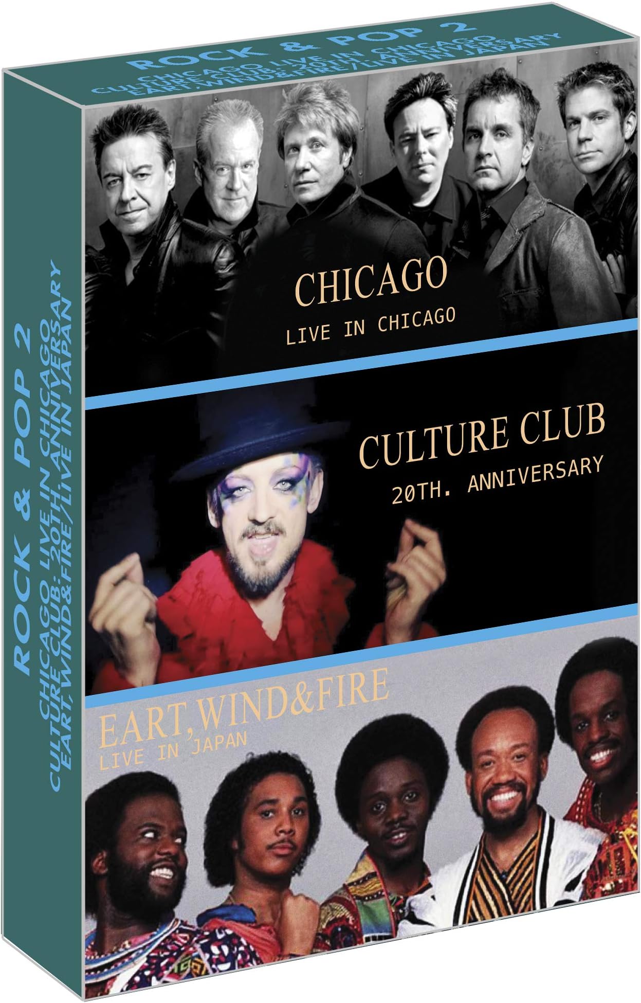 ROCK & POP 2 3 DVDD's SET 1- CHICAGO 2- CULTURE CLUB 3- EARTH WIND & FIRE LATIN AMERICAN IMPORT ENGLISH AUDIO REGION 1 & 4