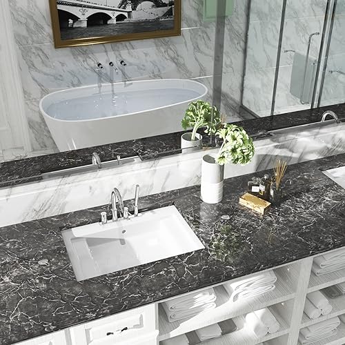 Miniatura 7 de KIKitchen Papel de contacto de mármol, 15.7 x 78.7 pulgadas, papel tapiz de mármol negro para despegar y pegar, papel tapiz autoadhesivo Revomable,