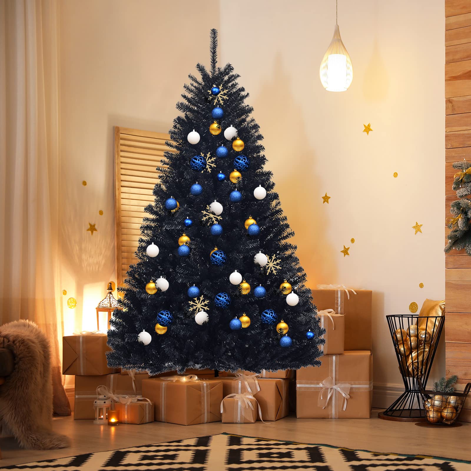 RELAX4LIFE 180 cm Künstlicher Weihnachtsbaum schwarz, Christbaum mit 1036 Spitzen und Metallständer, Tannenbaum für Zuhause, Büro, Schule, Geschäfte