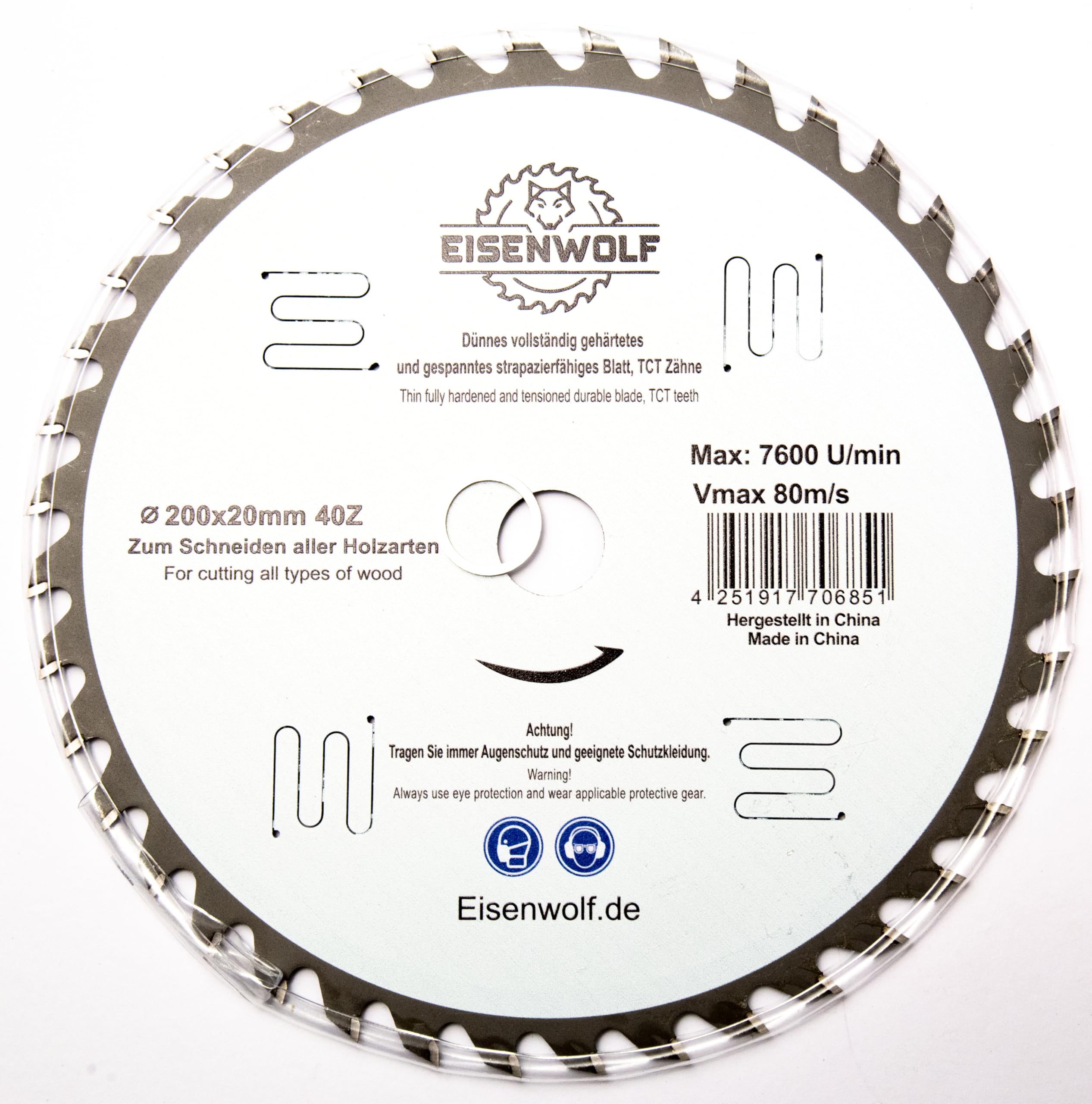Eisenwolf 200 x 20 mm completamente temprata e tesa, durevole e resistente, lama per sega circolare per legno con 40 denti TCT inclinati e tagli laser per ridurre il rumore