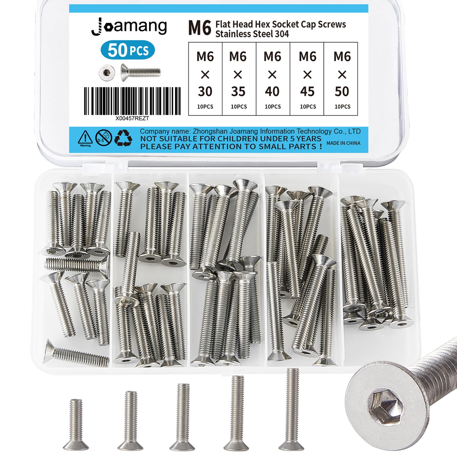 M6 Socket Head Cap Screws Assortment - 304 Stainless Steel Allen Bolts 30-50mm (50 Pcs)