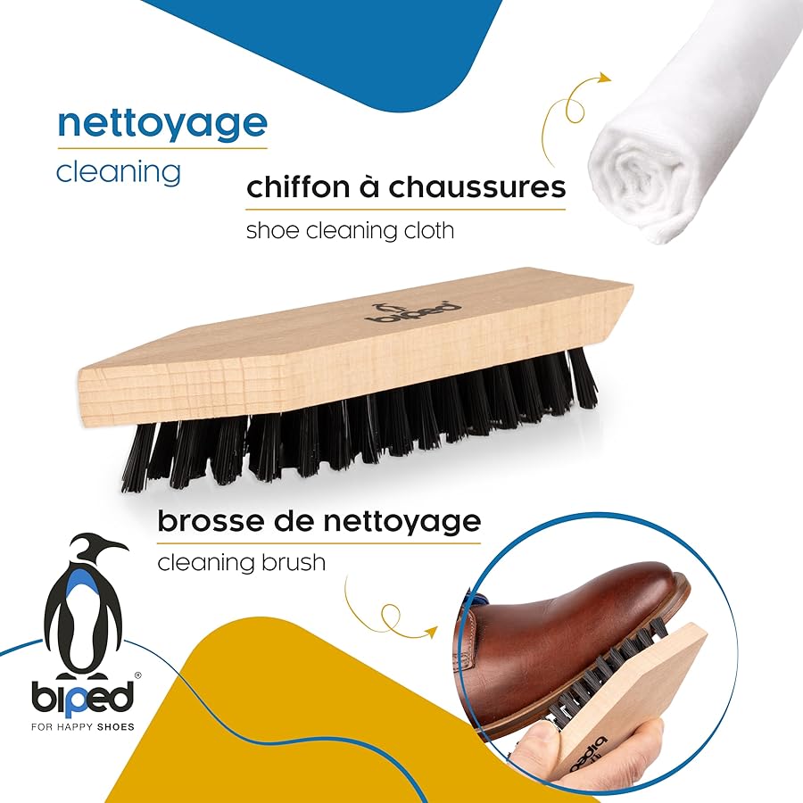 2 Pcs Brosses à Chaussures Traditionnelles En Cuir, Brosses De Nettoyage Pour Bottes Avec Chiffon De Nettoyage