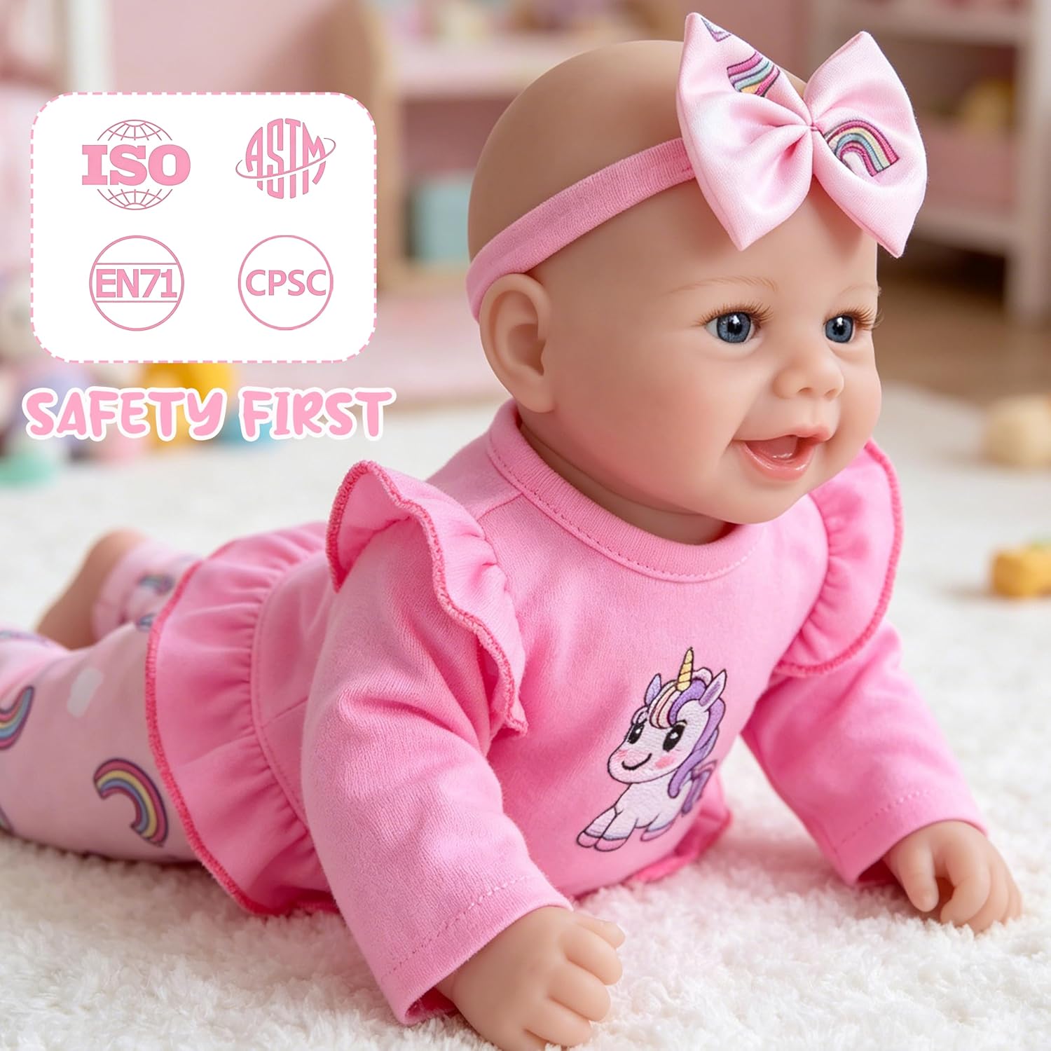 EKOKIZ Realistic Baby Doll Girl 17 Inch - Soft Body Lifelike Reborn Doll with Clothes and Feeding Set, Real Life Baby Dolls Gift for Kids Age 3+ Birthday, Pretend Play