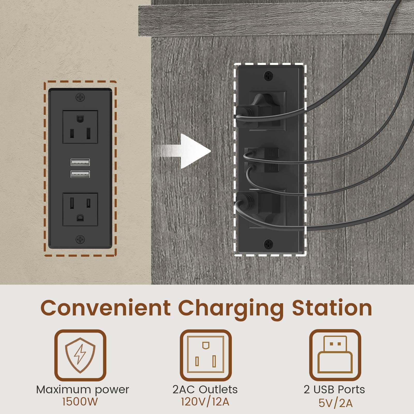 HAUOMS Farmhouse Executive Desk with Drawers Computer Desk with File Drawers, Power Outlet and Led Lights, Executive Office Desk with Storage Cabinet and Monitor Shelf for Home Office,: Grey
