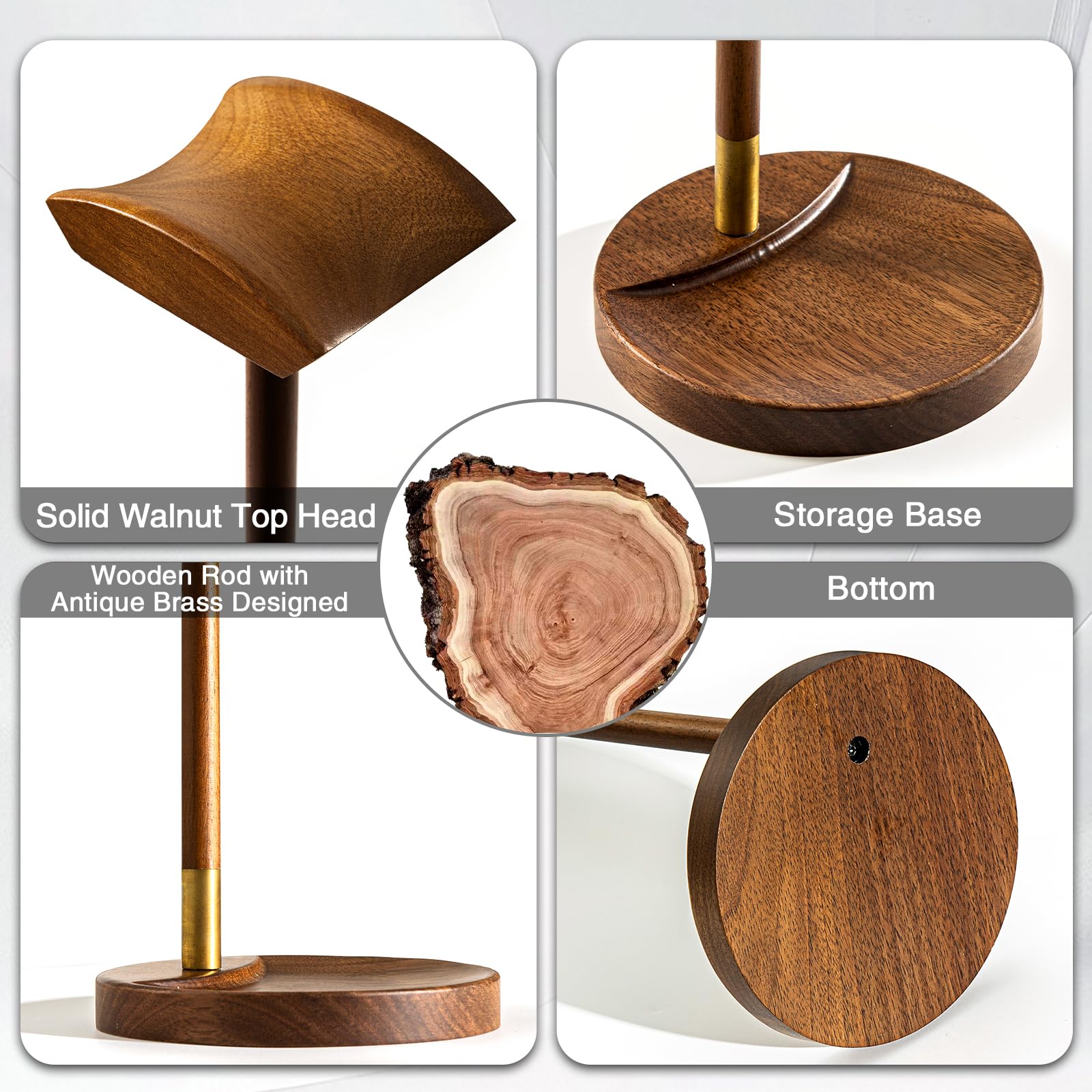 Support de Casque pour Bureau, Support de Casque de Jeu en Bois Massif, Support Universel en Bois avec Base de Rangement pour Airpod Max et Plus Encore