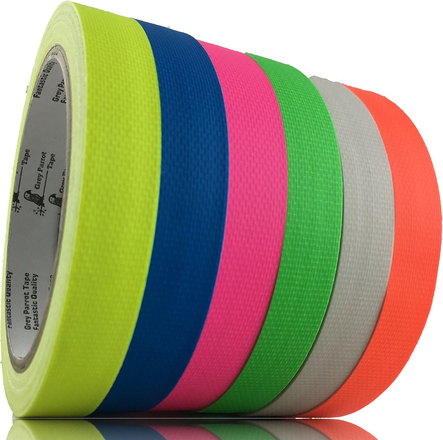 GreyParrot Tape UV Tape Blacklight Reactive, (6 Pack), (6 Colors), 50ft Per Roll, Fluorescent Cloth Tape, Glow in The Dark Tape Under UV Black Light … (1in x 50ft)