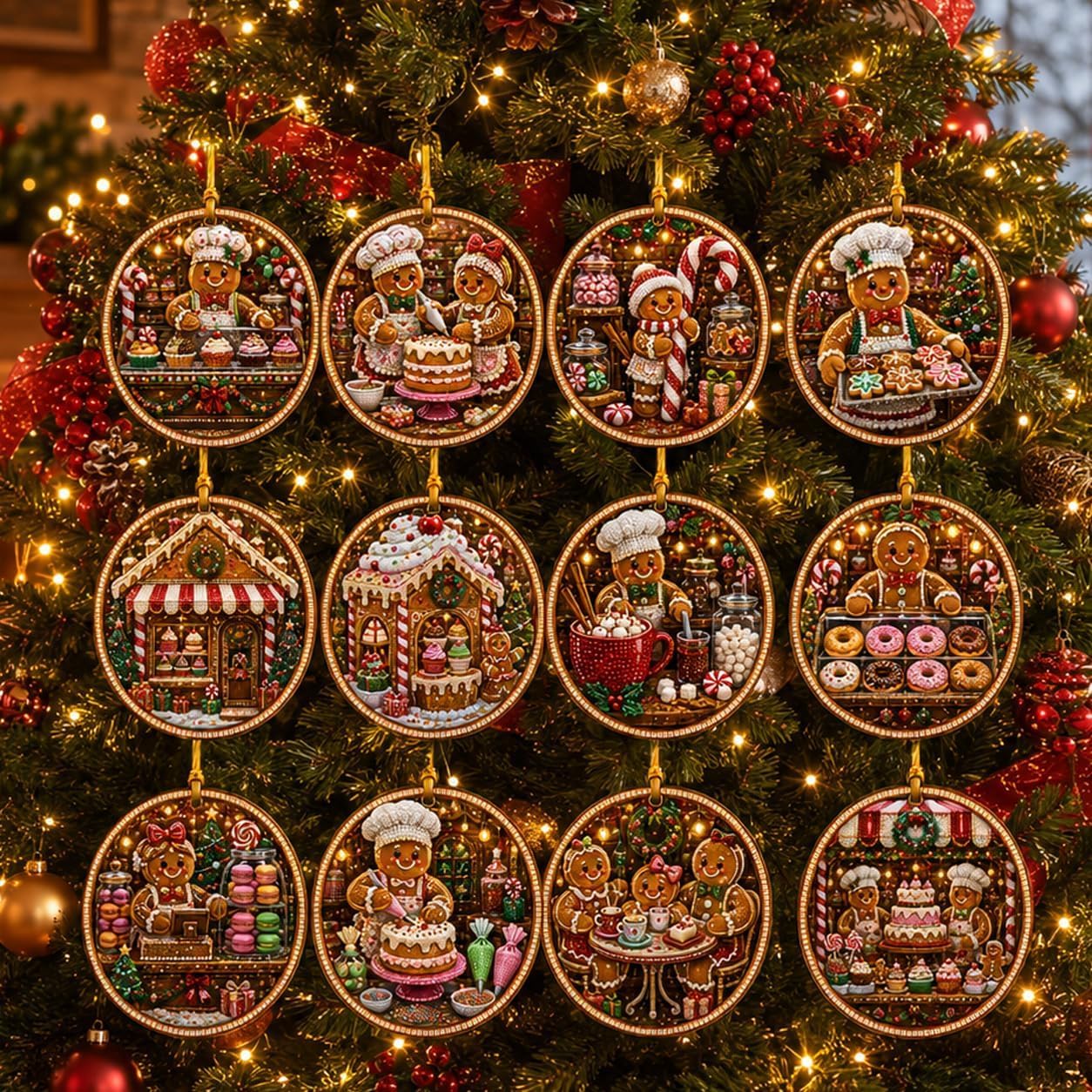 Alloyseed 12pcs Diamond Painting Art Kit DIY Pearl Christmas Ornaments (#K) — image 1