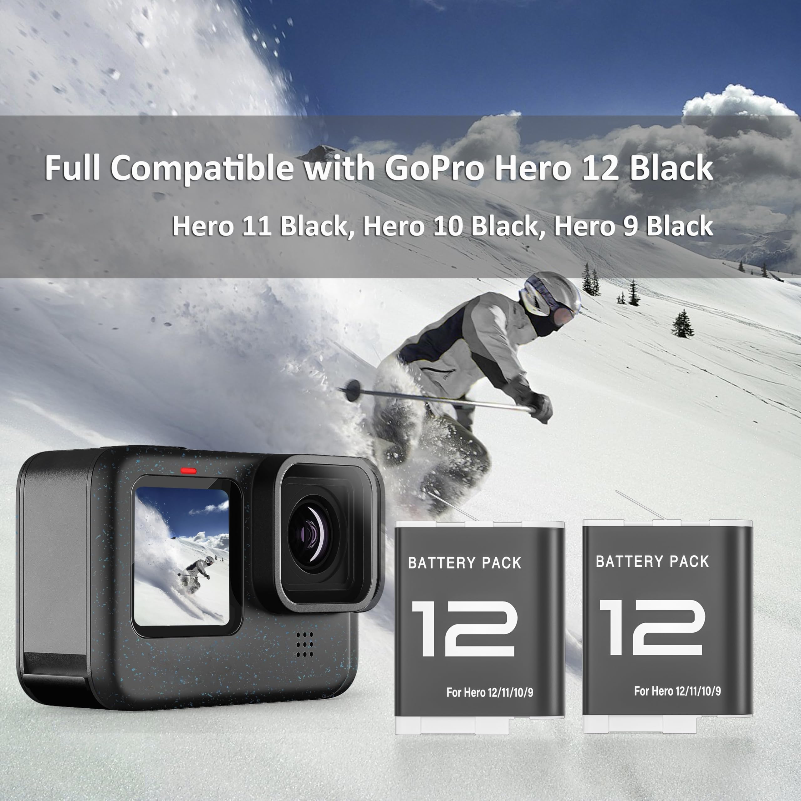 Amazon.com: EERSY 2 Pack Battery fit for GoPro-Hero 12 Black, 3 