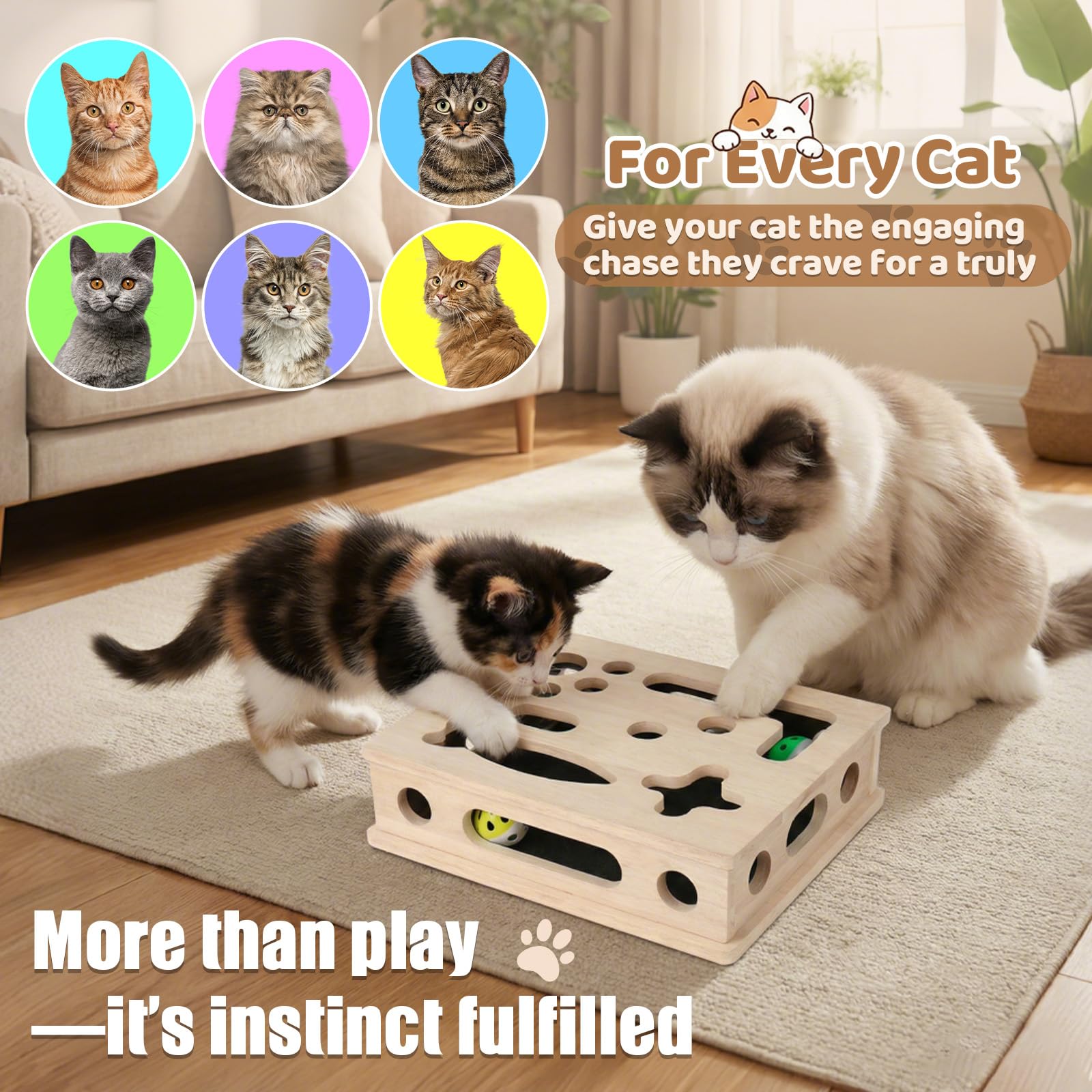 Caja de enriquecimiento de rompecabezas para rascar gatos, caja de enriquecimiento de lima de uñas de gato de madera maciza lisa con papel de lija integrado, caja de lima de uñas para gatos