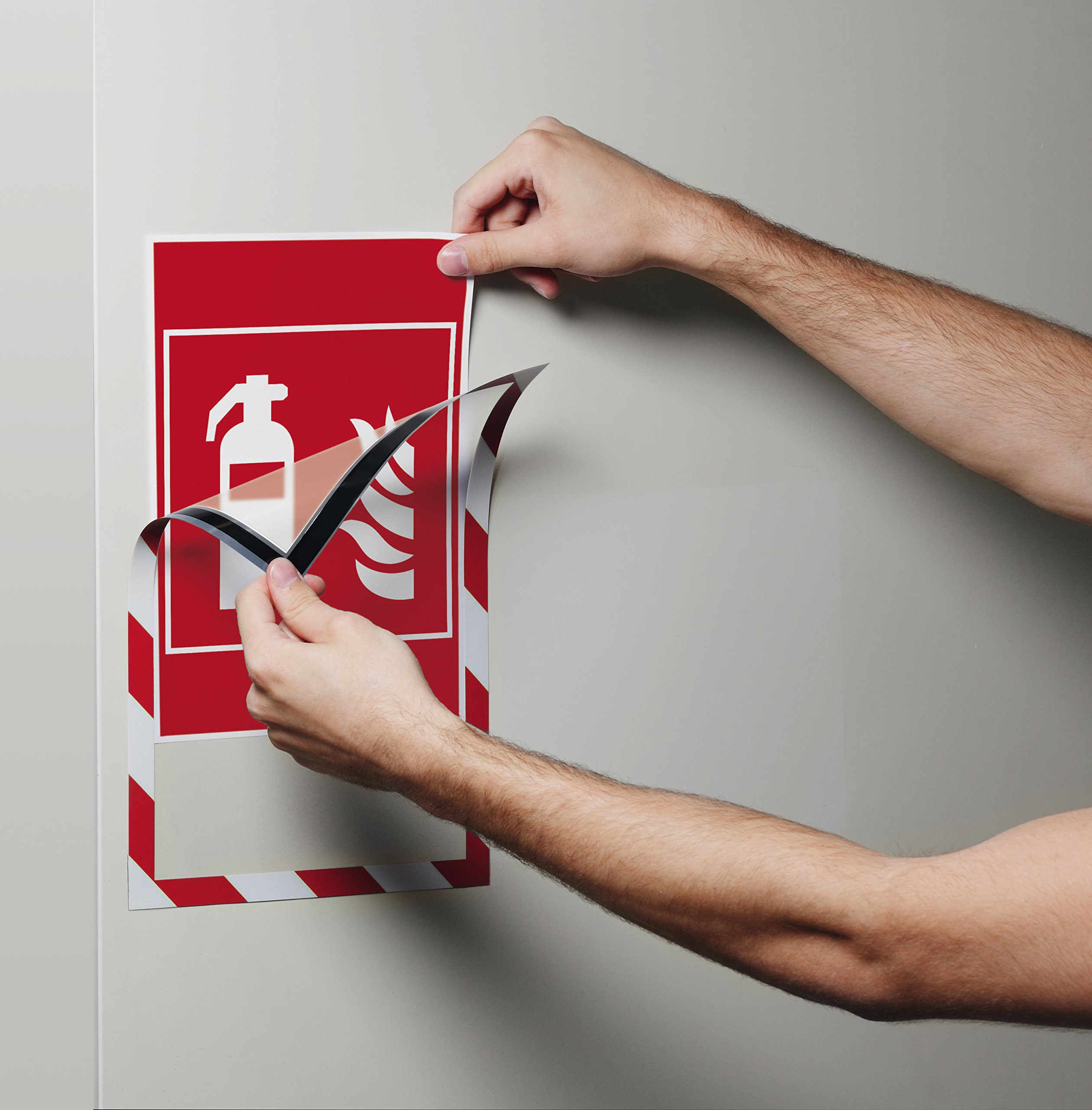 Durable 4945132 Duraframe Magnetic Security, Cornice Espositiva Magnetica per la Segnaletica di Sicurezza, Formato A4, Confezione da 5 Pezzi, Rosso/Bianco
