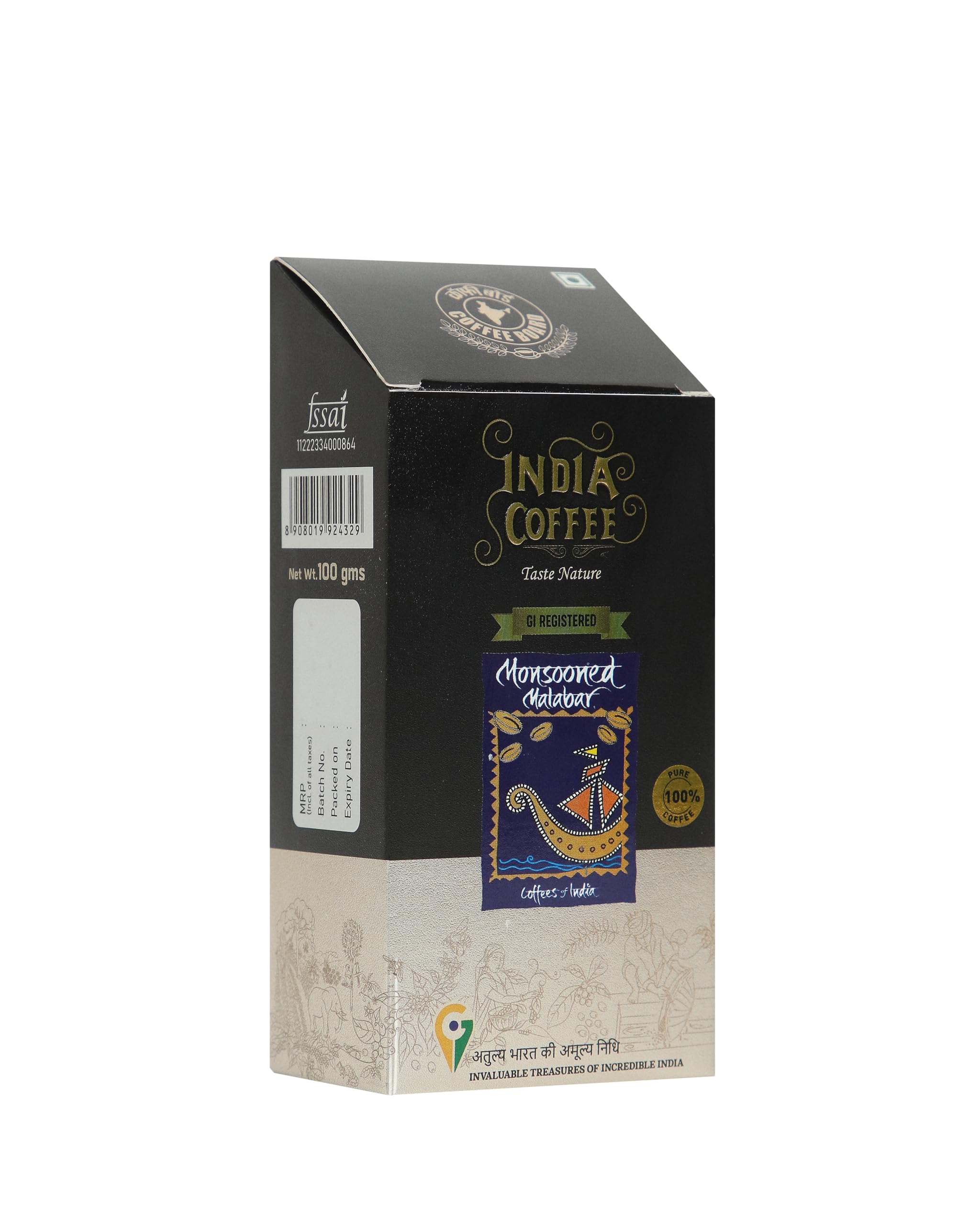 India Coffee Taste Nature GI Registered Monsooned Malabar Arabica Coffee 100g-image-3