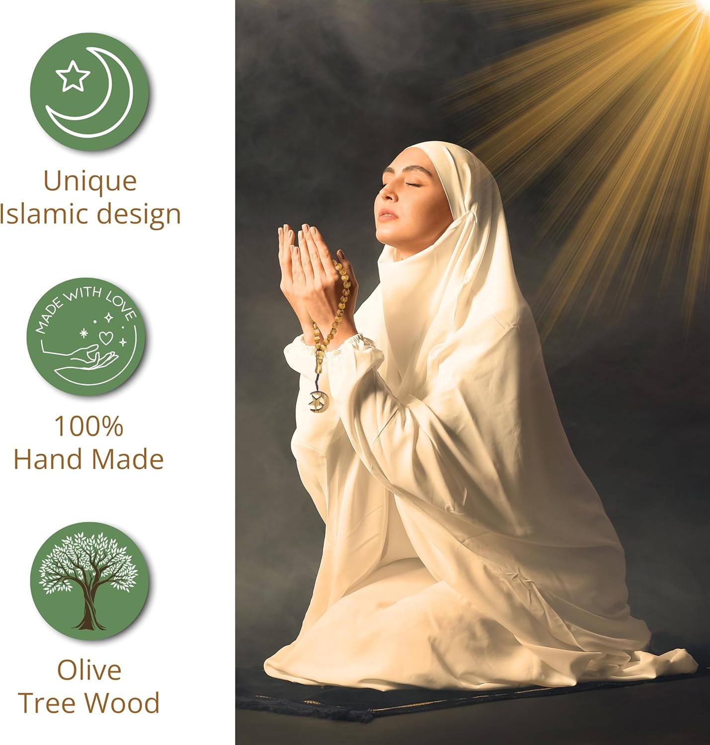 SANAD Misbaha Handmade Olive Wood from Jerusalem – 99 Beads Islamic Prayer Tasbeeh, Muslim Rosary Tasbih, Tespih, Dhikr Sibha, Quran, Islamic Muslim Gift, 8 mm - Image 3