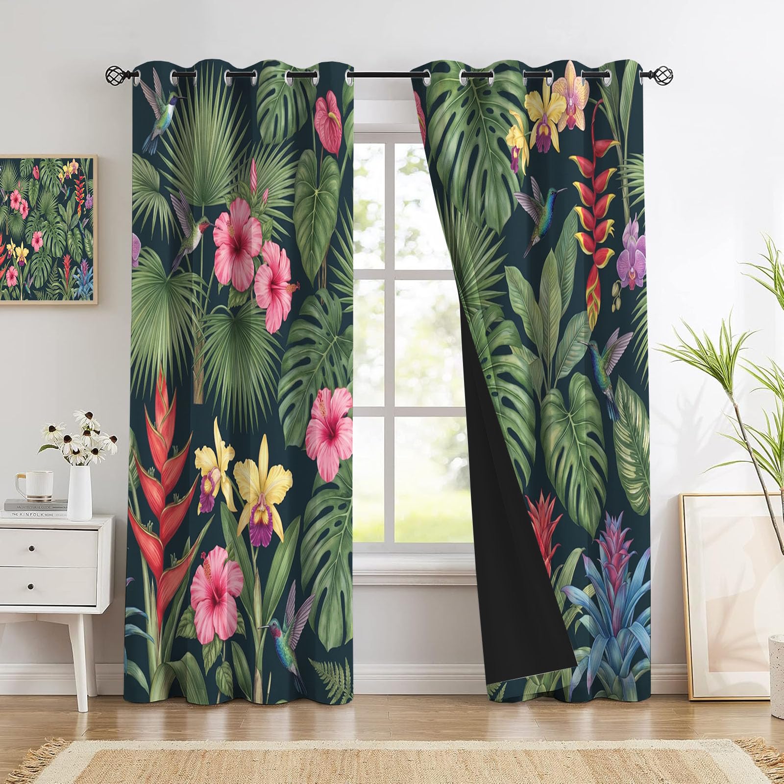 Rideau Monstera Deliciosa thermique occultant vert 140x240 avec oeillets de chambre
