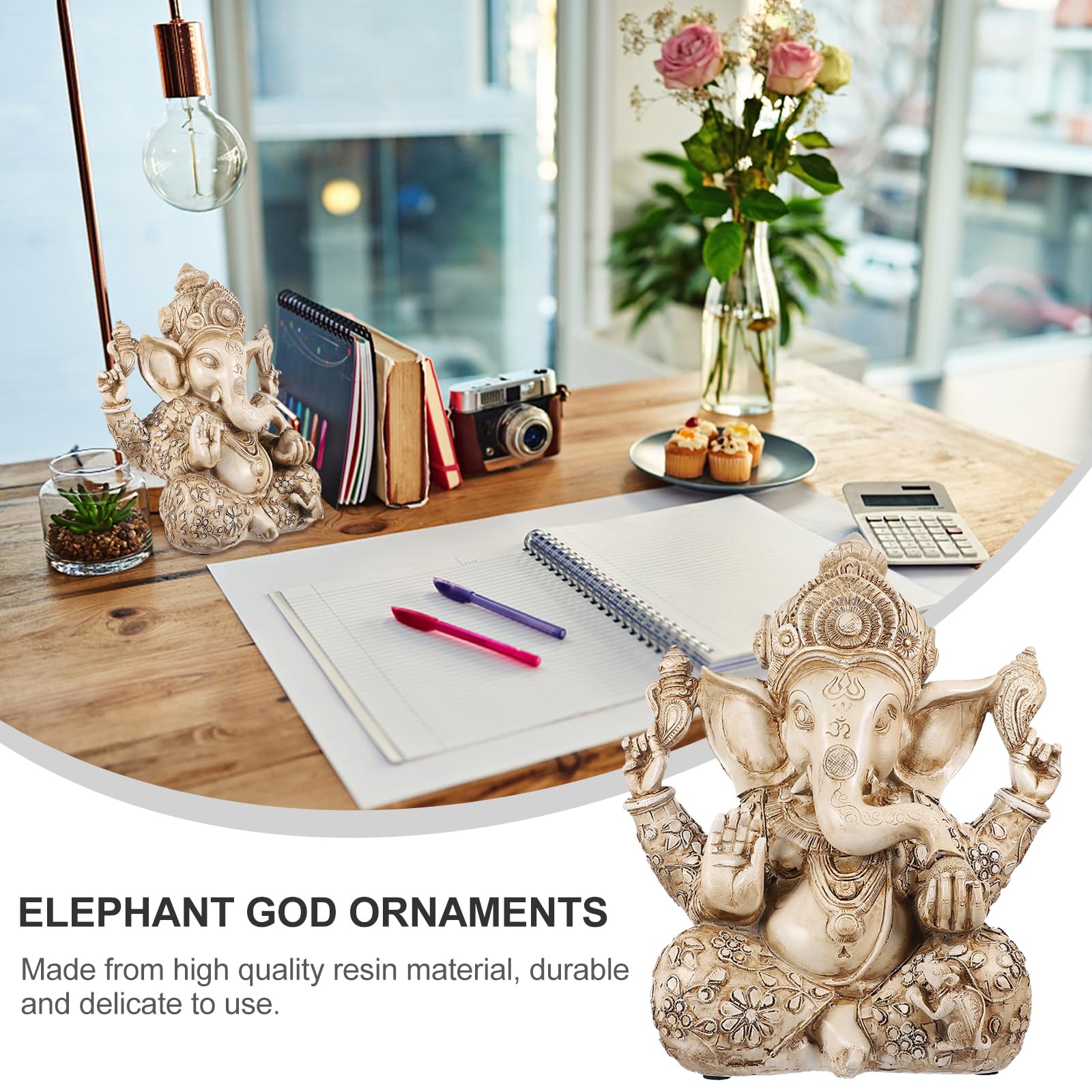 Angoily - Statuetta elefante Statua Buddha Scultura India Ganesh Ganpati Modello Tavolo Ufficio Fortunato Ricchezza Arte Figura per la Casa