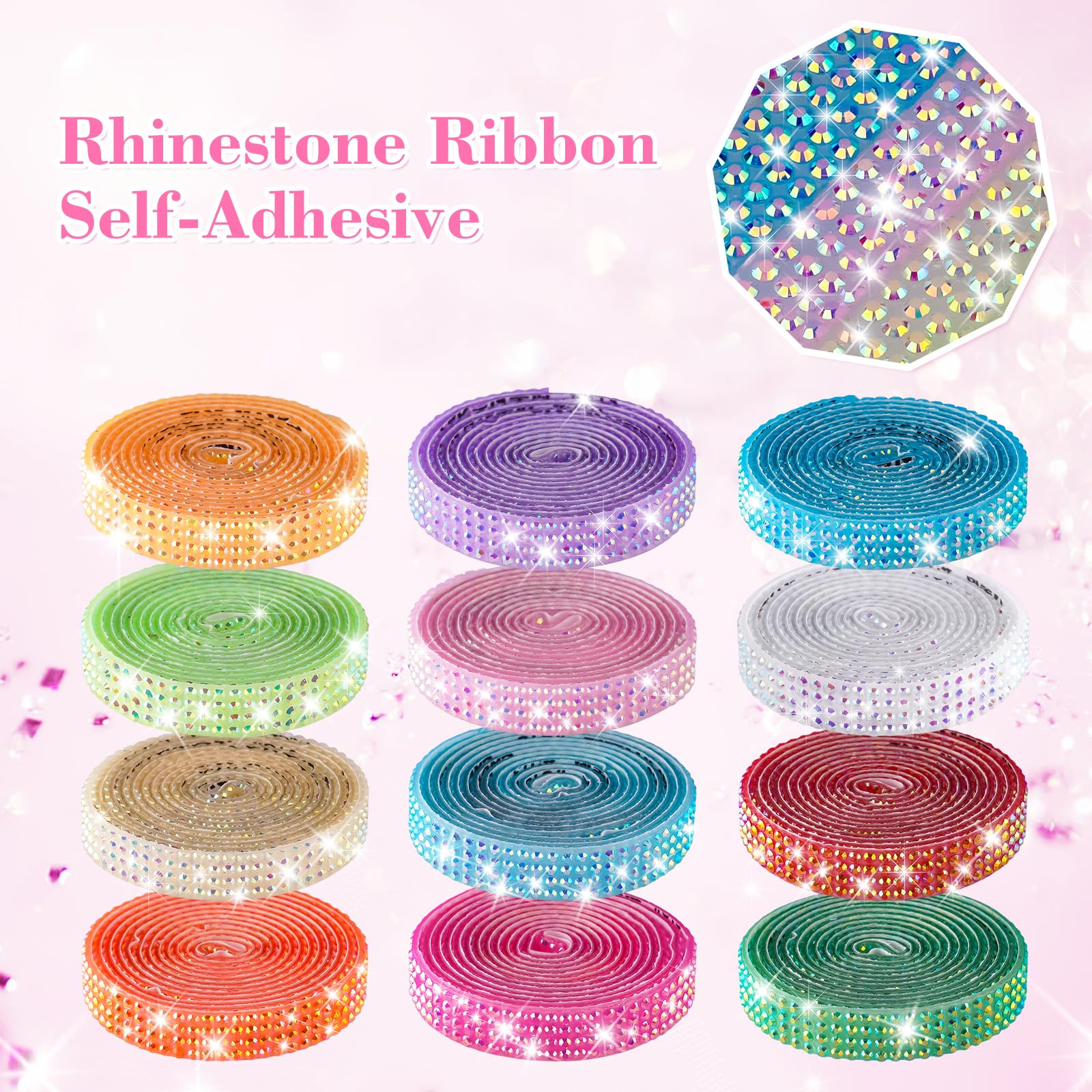 NiArt Lot De 12 Rubans Adhésifs En Strass En Cristal - 1 Cm De Large