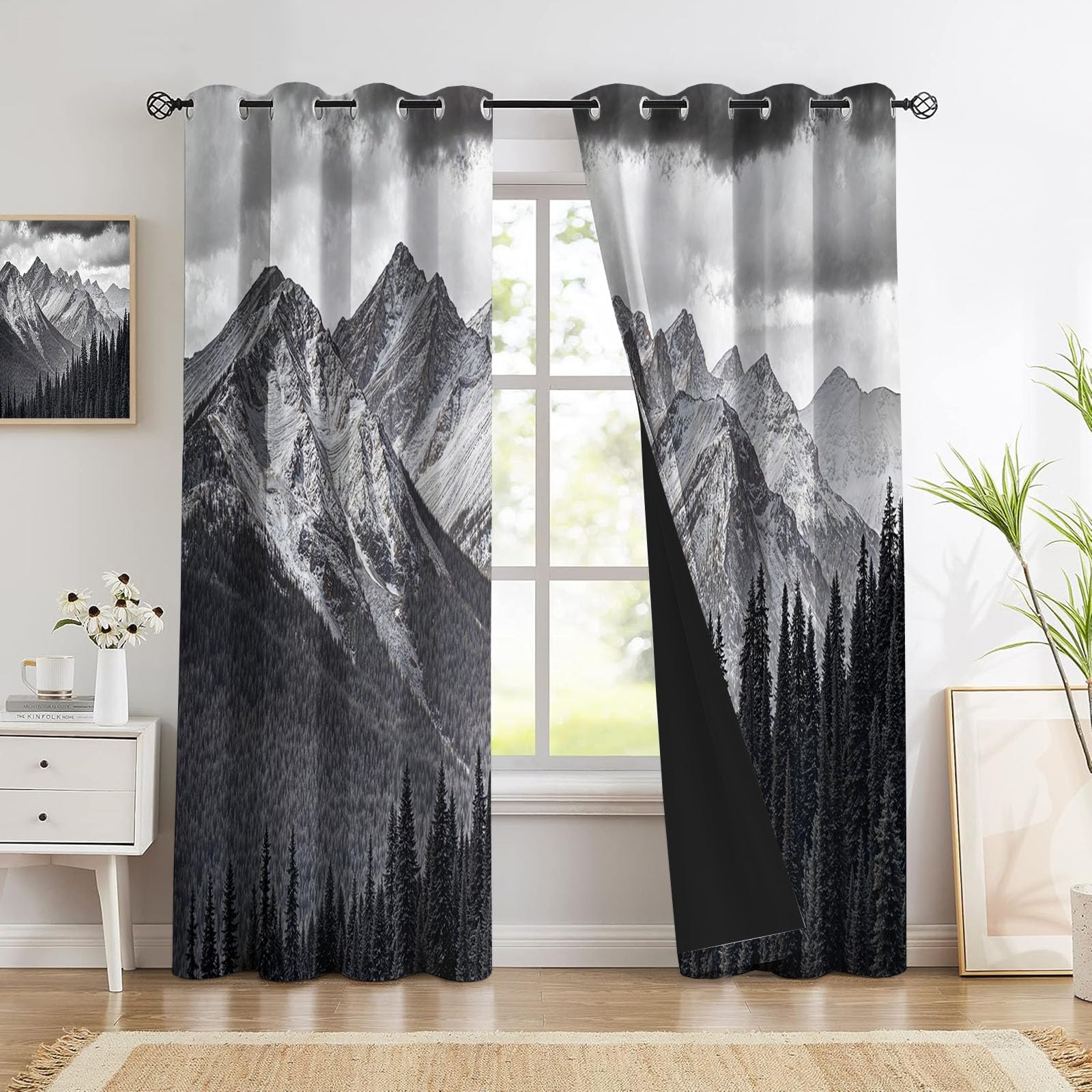 Rideaux occultants vert clair motif forêt tropicale L140xH260cm pour salon