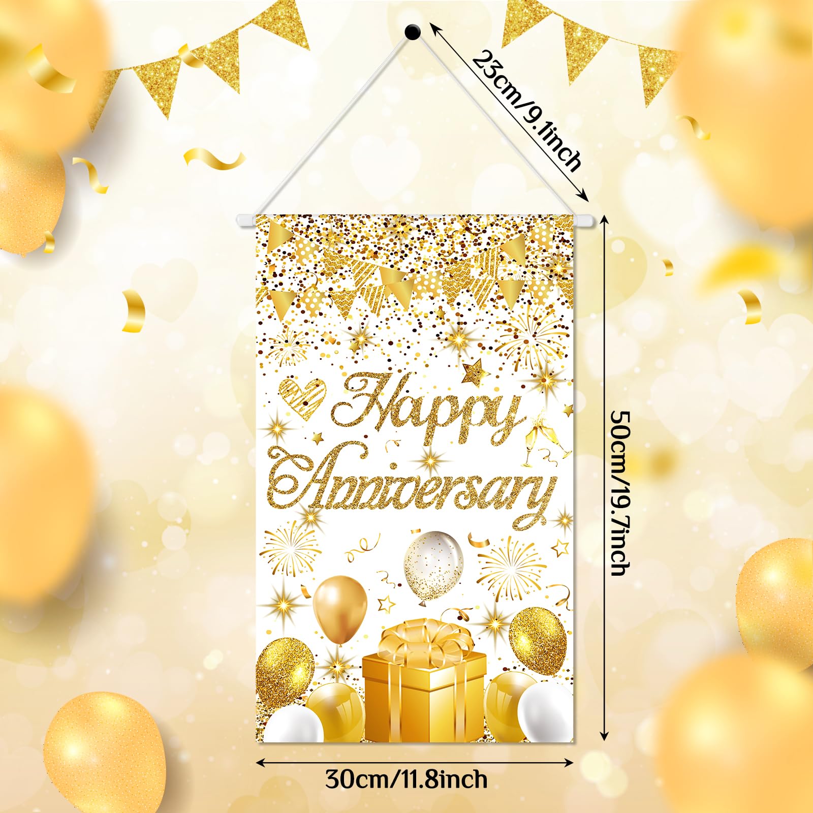 White and Gold Happy Anniversary Door Banner - Small Wedding Party Decor - Front Porch Hanging Decorations for Men and Women - Image 4