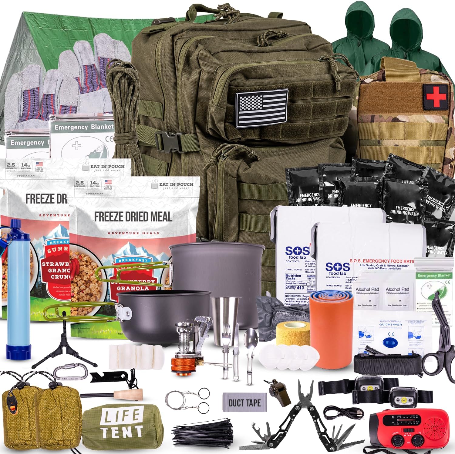 72-Hour Survival Package | 45L Bug Out Bag | Survival Gear with First Support, Water Filter, Meals, Instruments | Tenting, Climbing, Out of doors Preparedness Gear
