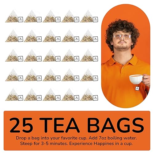 Vista 271 de BREWIX Bolsas de té de albahaca sagrada (15 bolsas de té piramidales) Camiseta con hojas de tulsi y manzanilla Sin cafeína, té de hierbas