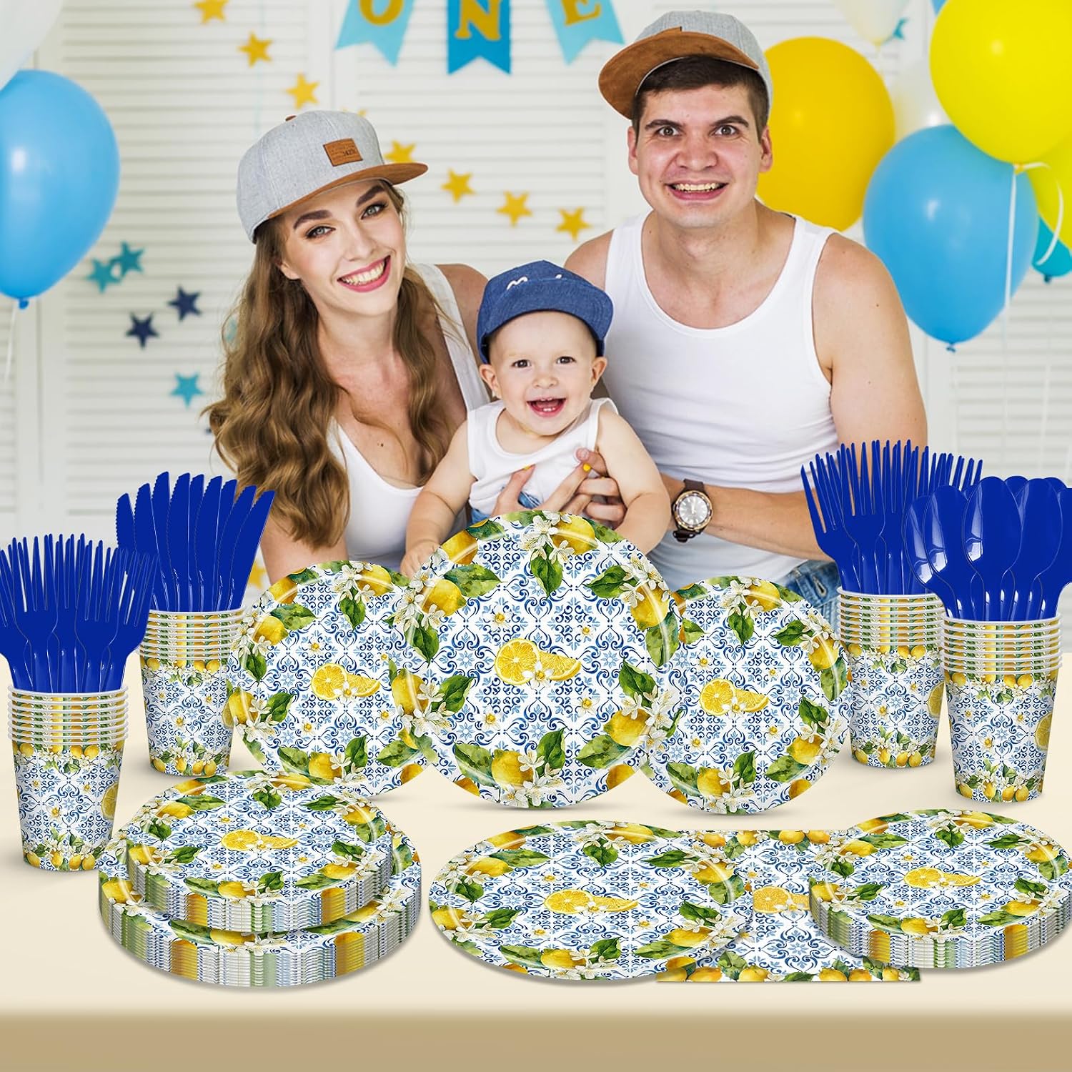 168 Pcs Amalfi Coast Party Decorations Serve 24 Guests Lemon Plates and Napkins Party Supplies Mediterranean Decor Paper Disposable Dinnerware Sets