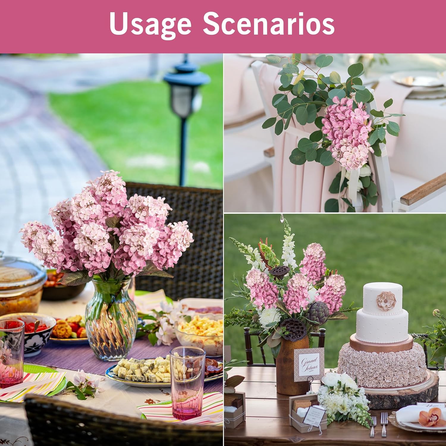 Hydrangea Artificial Flowers ,Fall Hydrangeas Artificial Flowers, Fake Fall Dried Hydrangea Decoration,Faux Silk Flower With Stems Winter Decor Indoor and outdoor(Pink 24"8pcs) Without Vase - Image 7