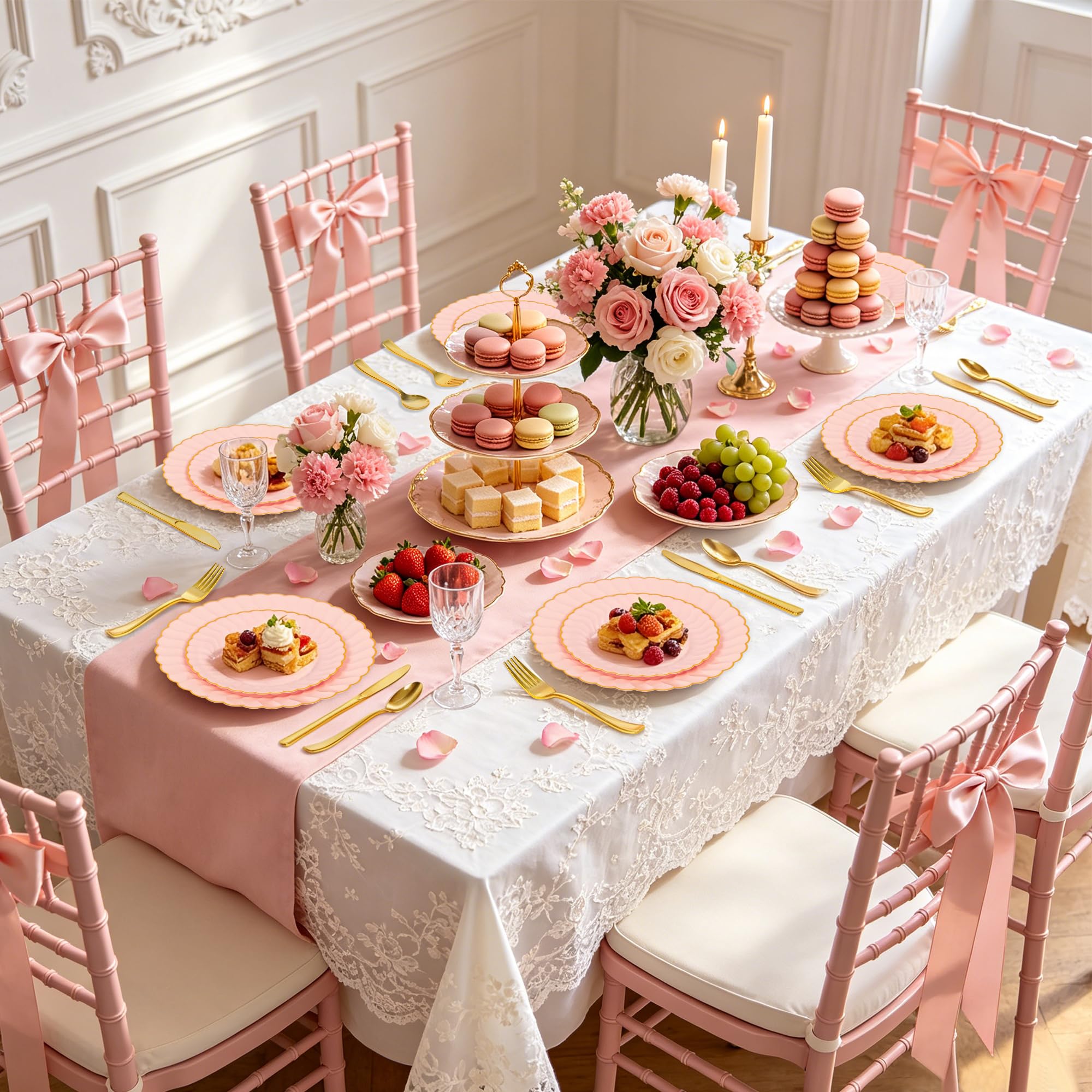 Pink Scalloped Plates - 150 Pcs for Parties & Events -5