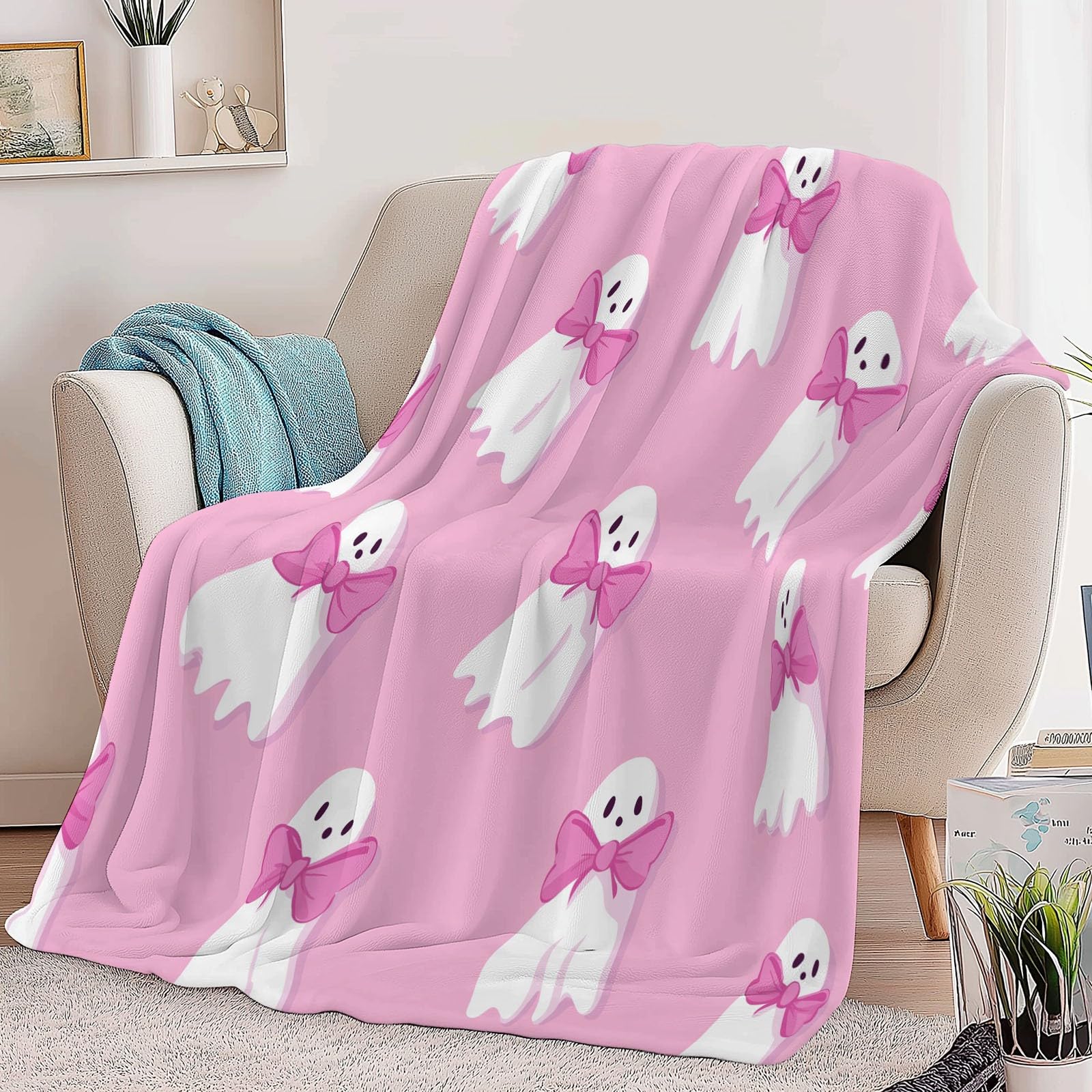 Koc flanelowy na łóżko 220 x 240 cm, miękki ciepły duch kokardka ze zwierzętami ciepły koc zimowy ciepły oddychający lekki różowy spód dla dorosłych dzieci kobiety mężczyźni