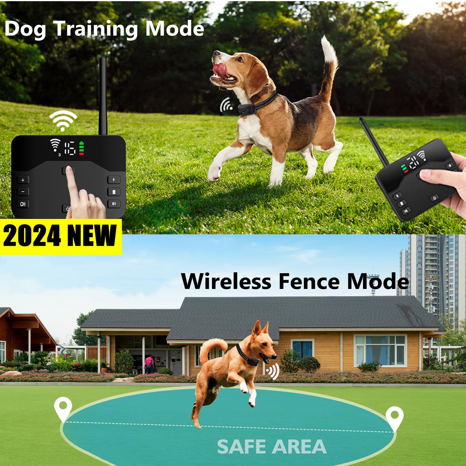 Wireless Dog Fence System, Electric Fence for Dog, Portable Wireless Pet Perimeter Dog Training Collar, Adjustable Safe Dog Boundary,Rechargeable Collar for Big,Medium Sizes Dogs (1 Dog Collar)