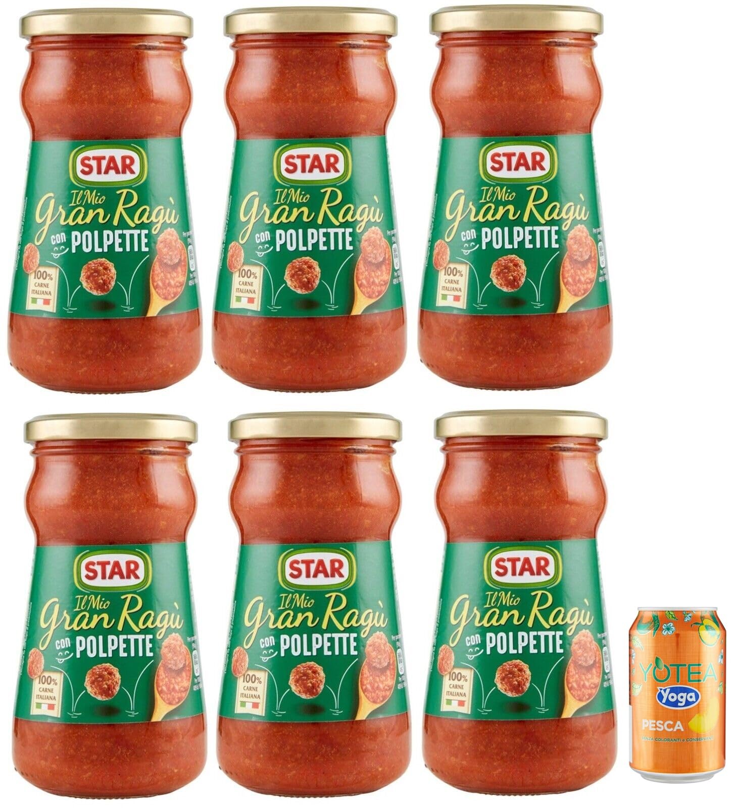 Star Il Mio Gran Ragu' con Polpette, sauce tomate avec porc et boulettes de viande, verre de 360 g + 1 boîte de thé glacé yoga à la pêche 330 ml