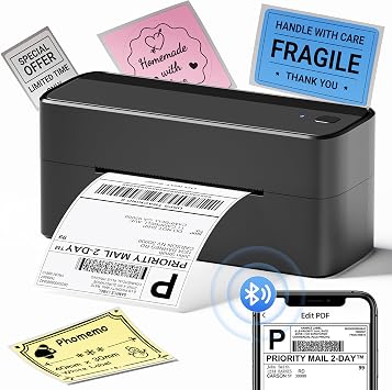 Phomemo 241BT Thermal Printer, Shipping Label Printer 4X6, Postage Label Printer Supports Bluetooth, Compatible with Royal Mail, Hermes, Etsy, Shopify, eBay, Amazon, FedEx, UPS, Black
