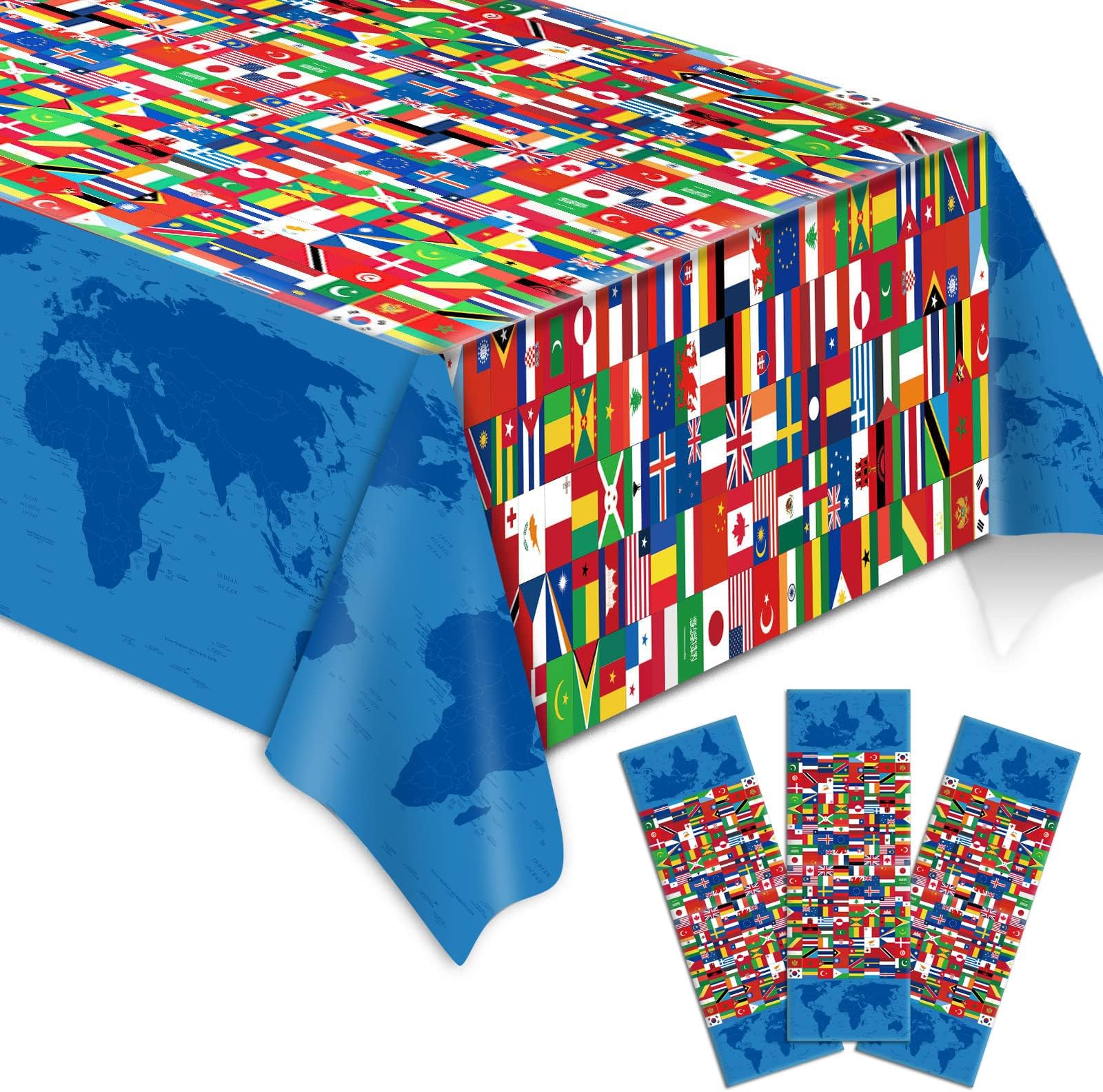 party greeting 3 Pieces International Flag Tablecover World Flag Tablecloth Decorations Disposable Plastic Table Cover Birthday Decor Supplies Favors Outdoor Indoor