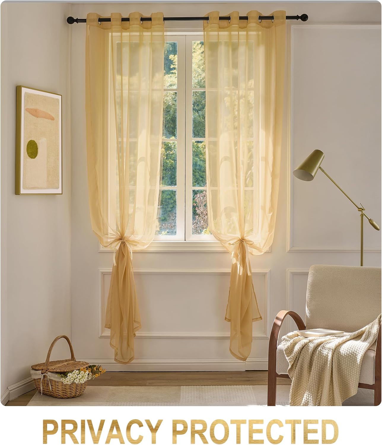 Foil Stripe Gold Sheer Curtains 96 inches Length 2 Panels with Grommets 52 inches Widith, Semi Transparant Curtains for Living Room and Multiple Rooms, Light Filtering Window Treatment