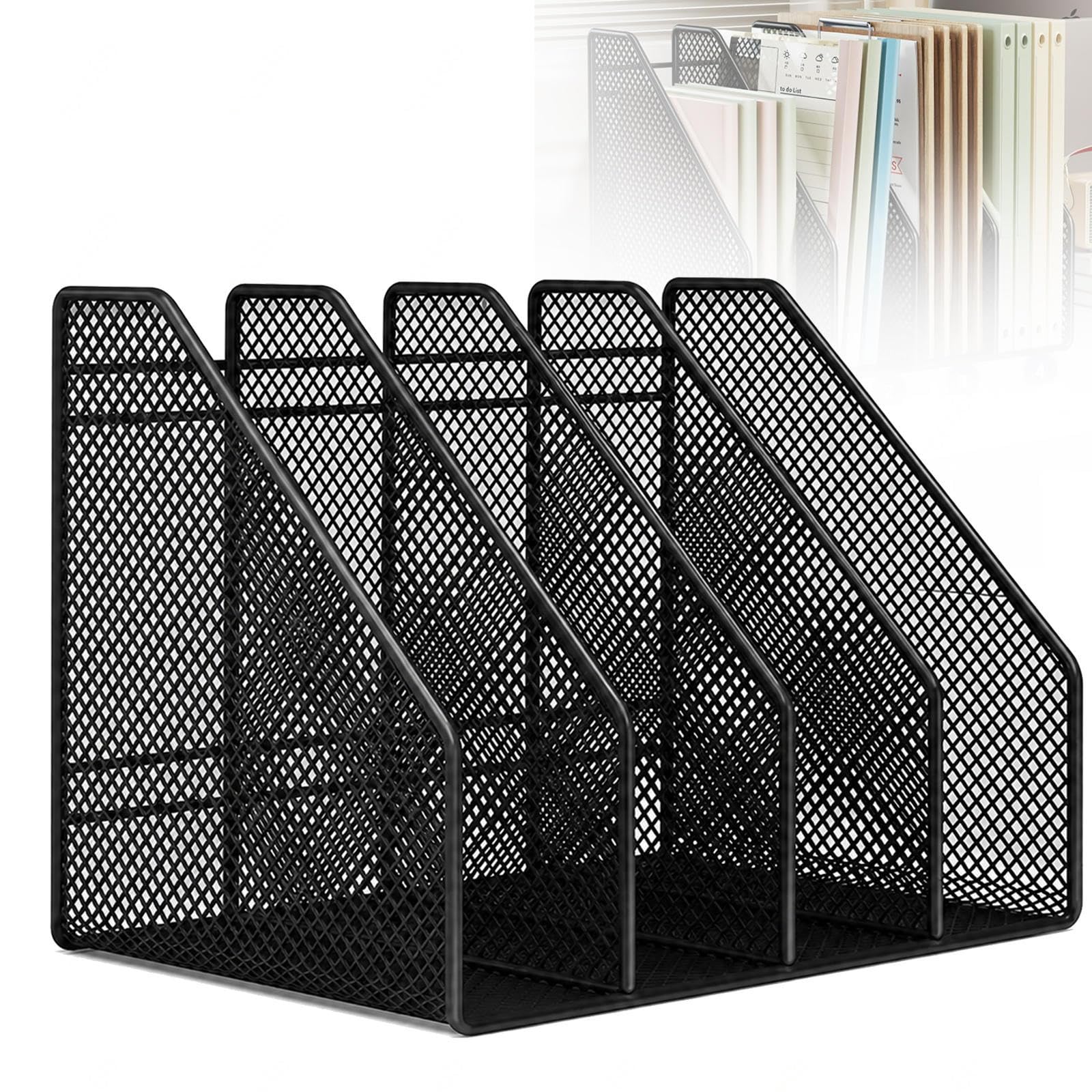 4-Slot Metal File Organizer, Vertical Desktop Folder Rack