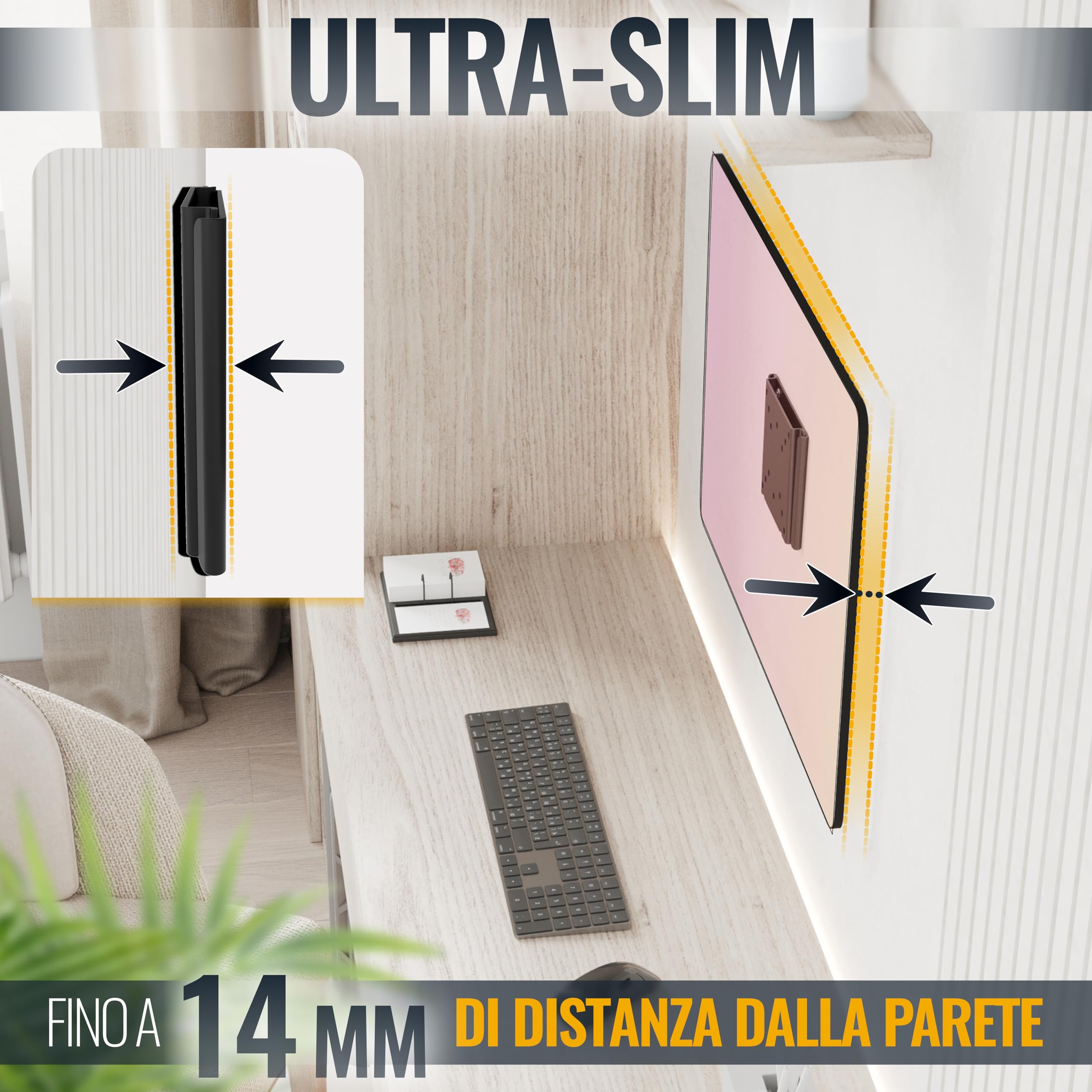 RICOO Supporto monitor muro F0311 Fisso Slim Sottile Schermo PC 13-32" (33-81 cm) Staffa piatta universale Televisore LED/LCD VESA 50 x 50-100 x 100