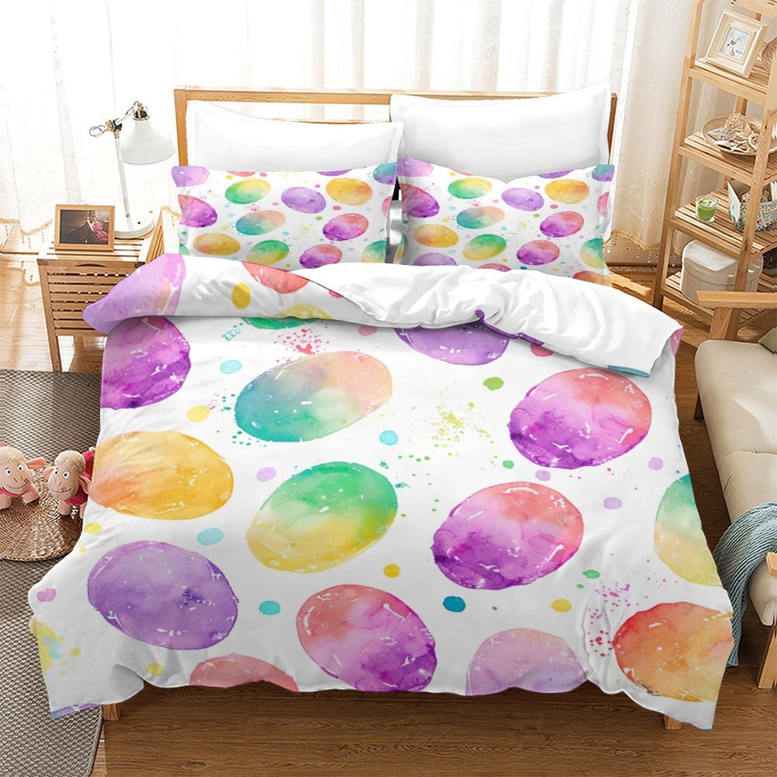 P1S9U7W5Y 3D Printed Watercolor Dots Duvet Cover Set 3pcs Microfiber Colorful Circle Bedding Set King（220x240cm）