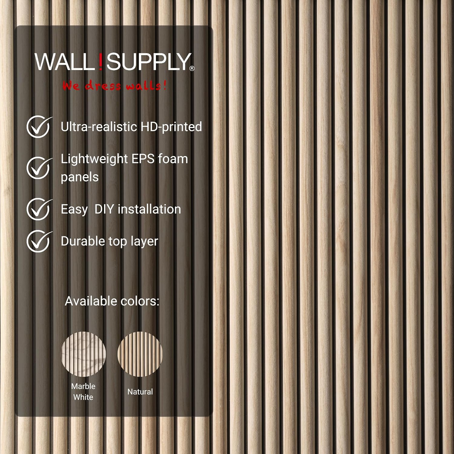 Wall!Supply Ultralight Linari Round Natural HD Printed Wall Panel - 3D EPS Foam Wall Panels - Easy DIY Installation - Natural Wood Look Finish - Set of 4 Panels (24.97 sq ft)