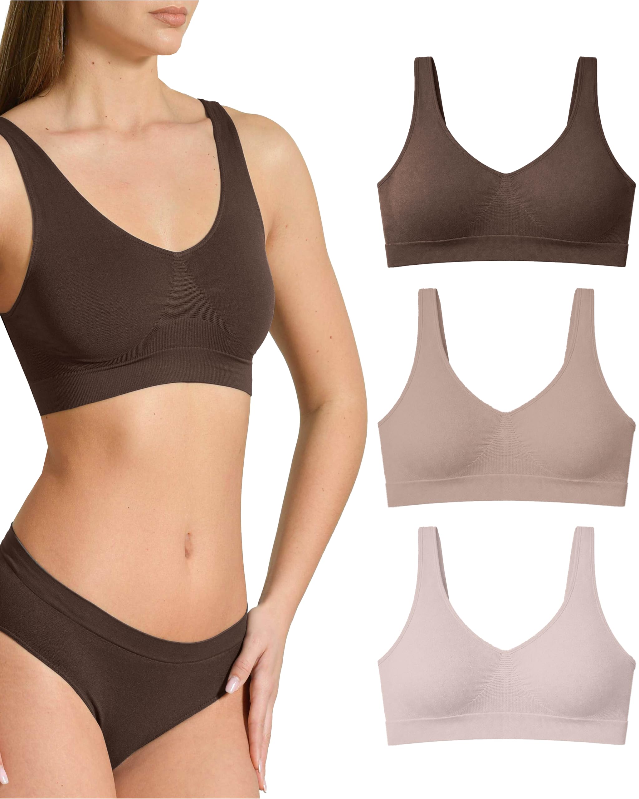 Risalti Reggiseno Senza Ferretto Spalla Larga 3 pz - Bralette Donna Senza Cuciture ed Etichette, Reggiseno Donna in Microfibra Elasticizzata, Brassiere, Top Morbido, Intimo - Made in Italy