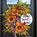 24 Inch Fall Wreaths for Front Door,Outdoor Autumn Wreath with Sunflowers