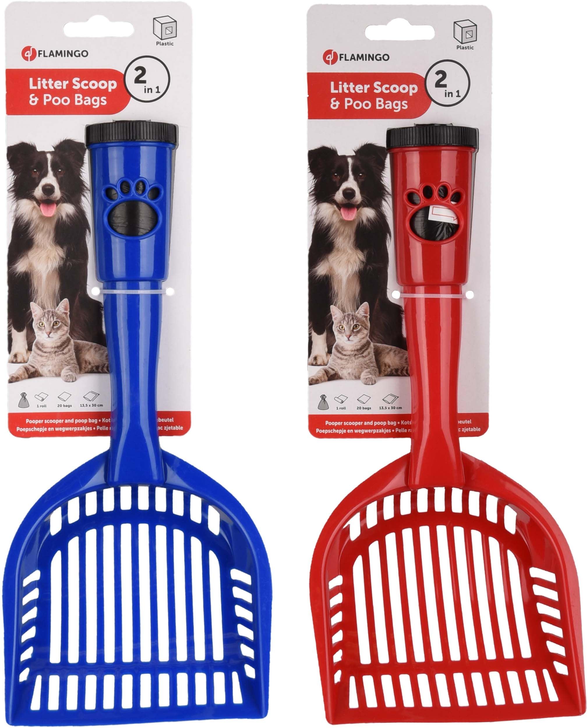 Flamingo K&F Pala Excrement Cat mas Container with 6 Bags Red And Blue