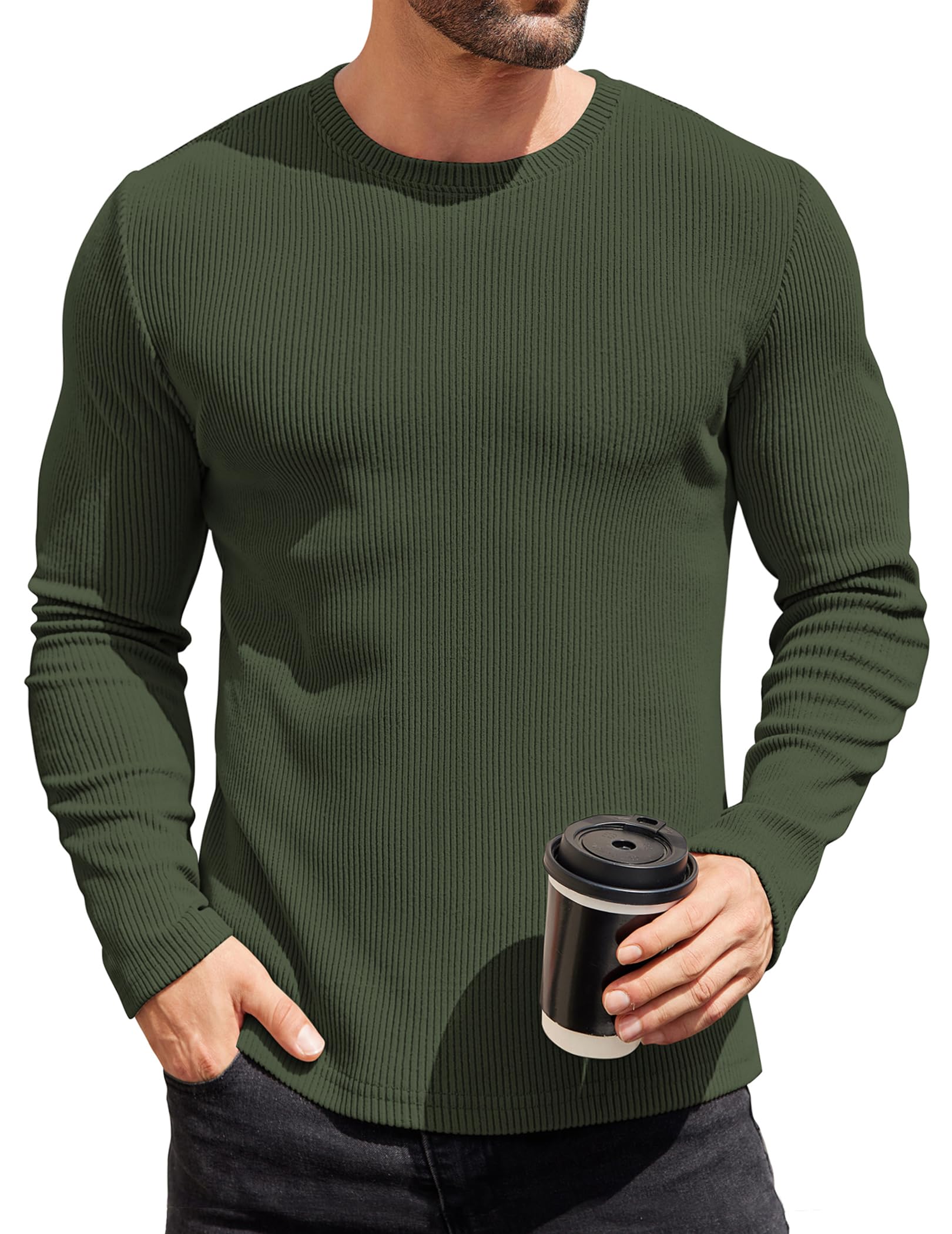COOFANDY Mens Long Sleeve Shirts Thermal T-Shirt Slim Fit Crewneck Sweater Knitted Pullover Shirt