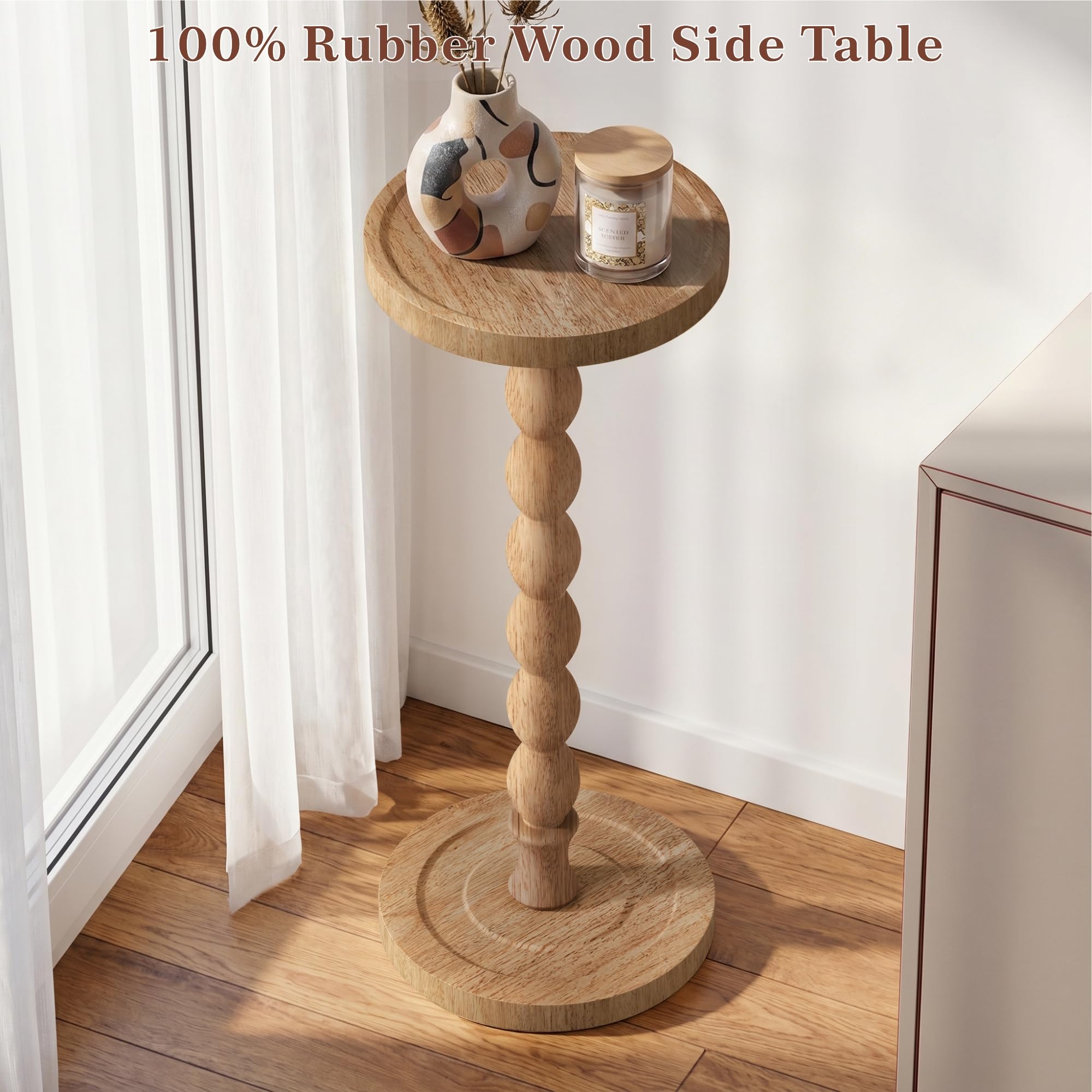 Petite table d'appoint ronde en bois d'hévéa pour petits espaces, table martini, guéridon pour salon, chambre à coucher, coins et bureau (marron, 23,9 cm)