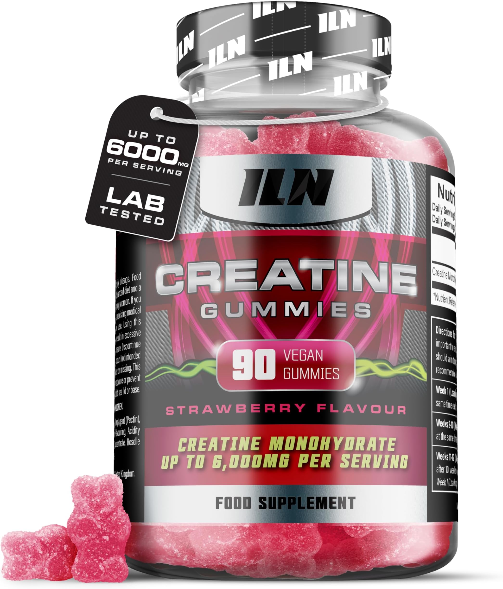 Iron Labs Nutrition Creatine Gummies 6000mg per Serving – Lab-Tested Creatine Monohydrate Gummies – Strawberry Flavour Gummy Bears – High Strength for Men and Women (90 Count, Vegan)