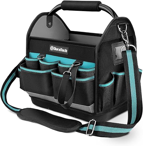 DURATECH Bolsa de herramientas de 12 pulgadas con fondo duro impermeable, bolsa de herramientas para electricista con mango giratorio, bolsa de