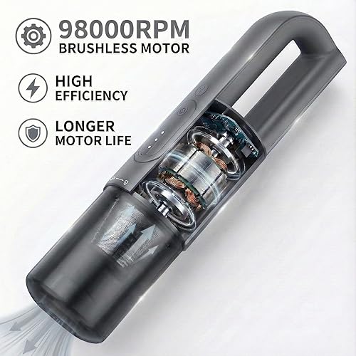 Miniatura 3 de Aspiradora de mano inalámbrica, 5 en 1, aspiradora portátil inalámbrica de 30 minutos, rápida y recargable, motor sin escobillas, 19000 Pa fuerte