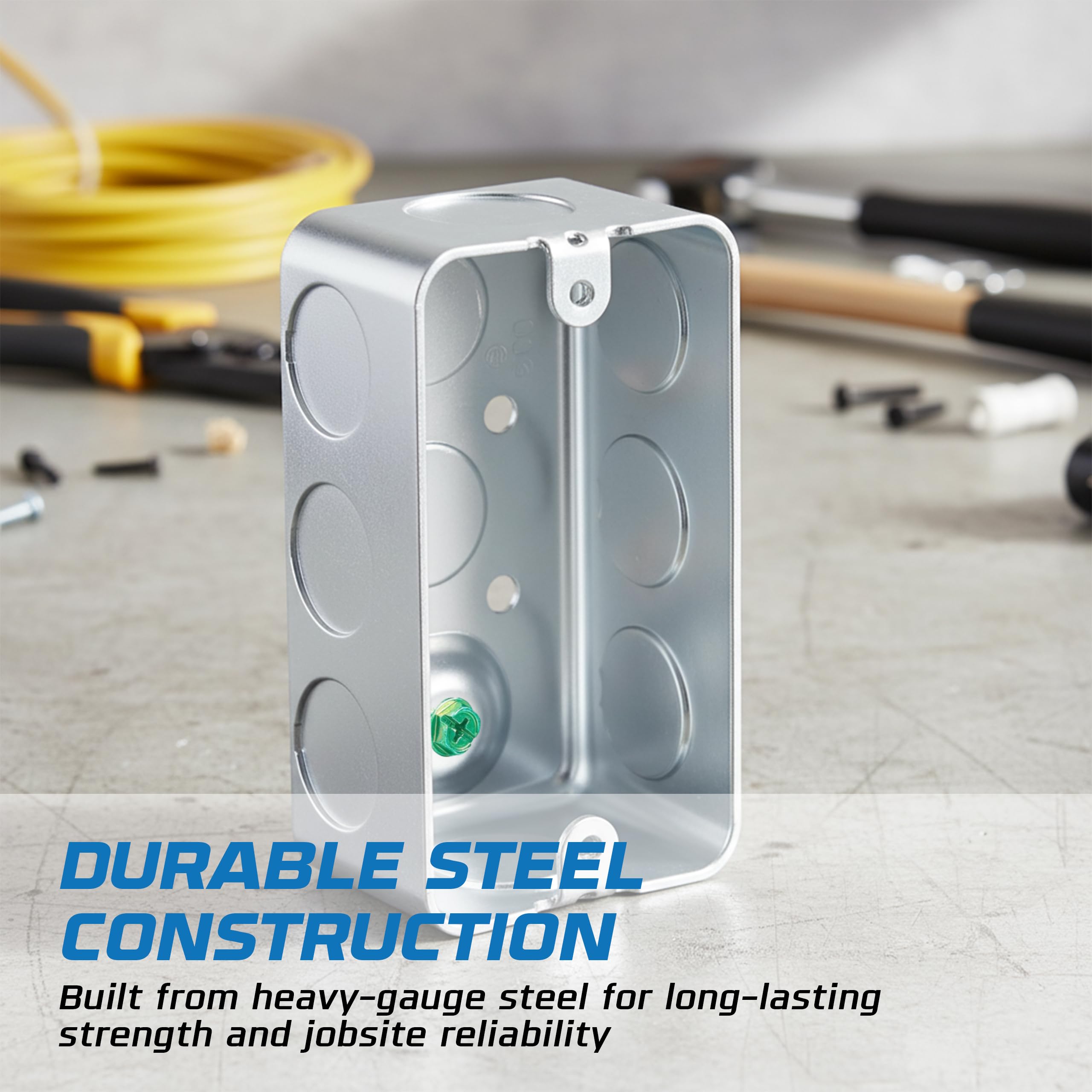 OHLECTRIC Lot de 10 boîtes de jonction électrique 4 x 2 en acier robuste avec boutons de dérivation de 26,7 cm, profondeur de 4,8 cm, 13 cu. in. Boîte électrique carrée galvanisée de qualité