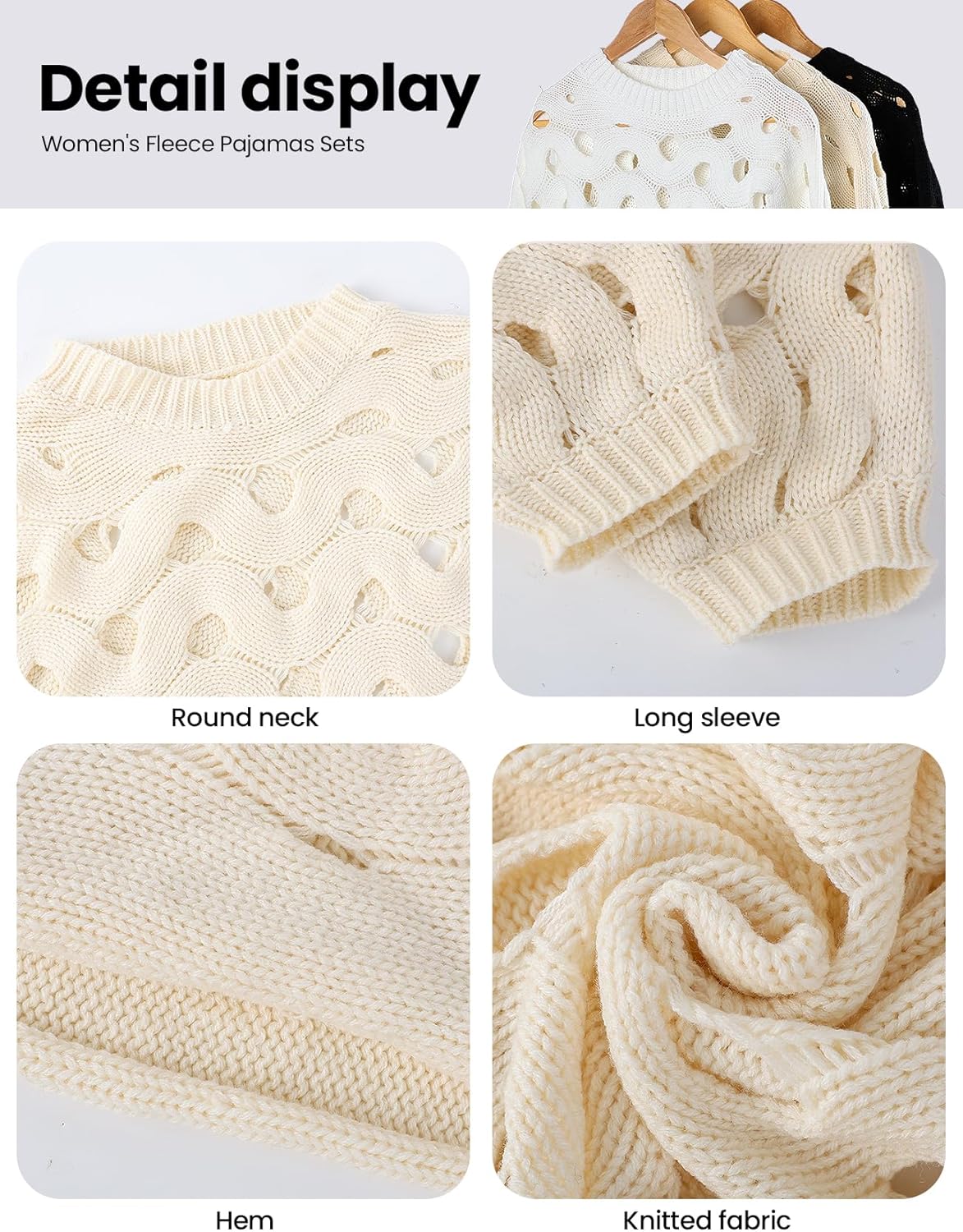 Yimoon Women's Hollow Out Pullover Sweater Oversized Long Sleeve Crew Neck Crochet Chunky Knitted Sweater