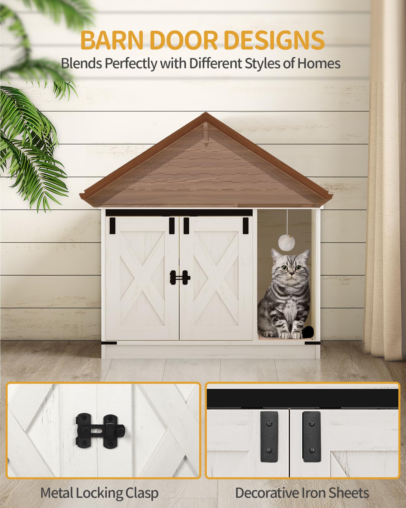 Hzuaneri Armario para Gatos, Mueble Arenero Gatos, Mueble para Caja de Arena Oculta con Campana para Gato, Casa para Gato de Interior 80 x 50 x 53 cm, para Dormitorio, Blanco CB82414B
