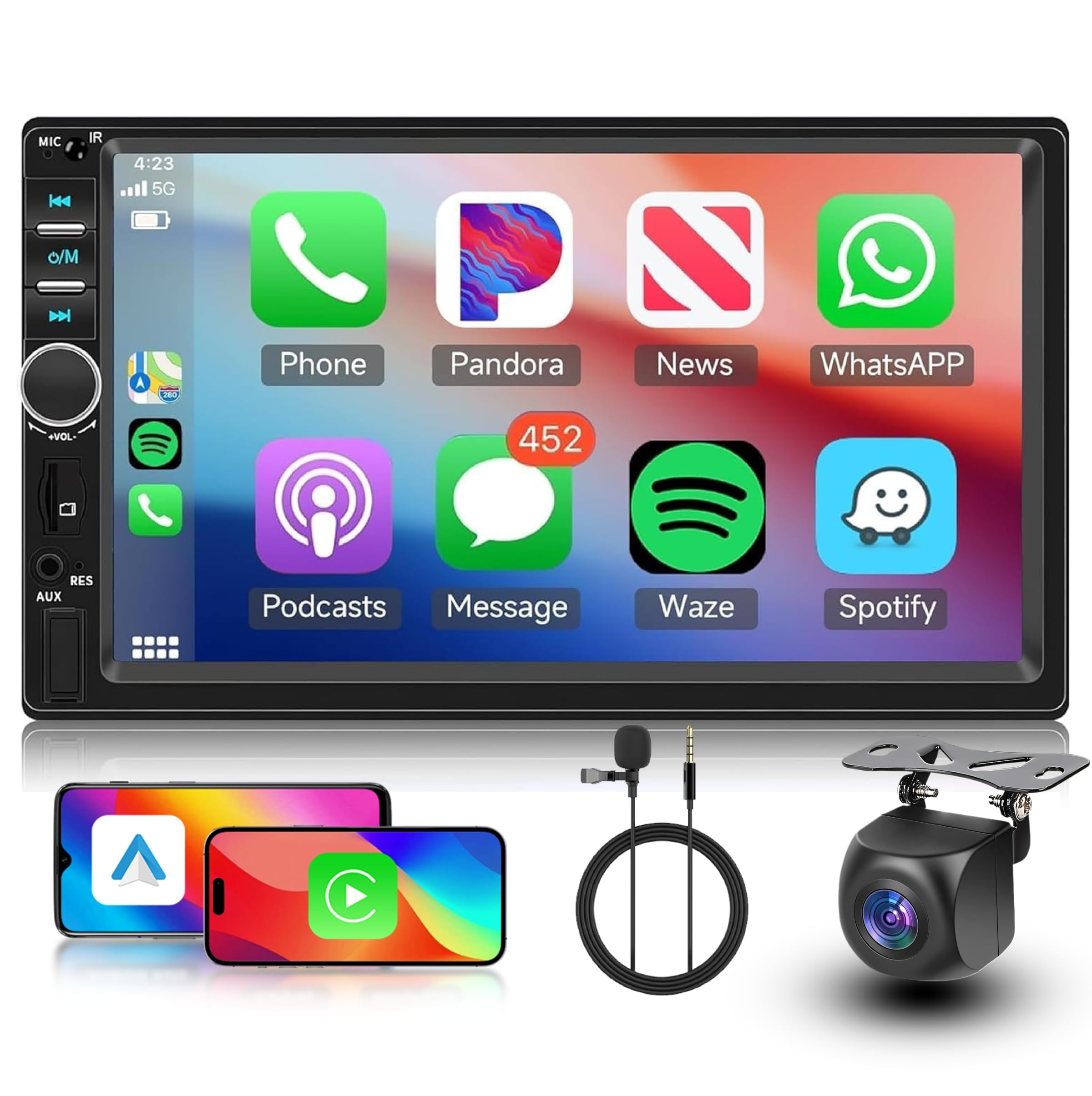 Hodozzy Double DIN Car Stereo with Carplay & Android Auto,7 Inch